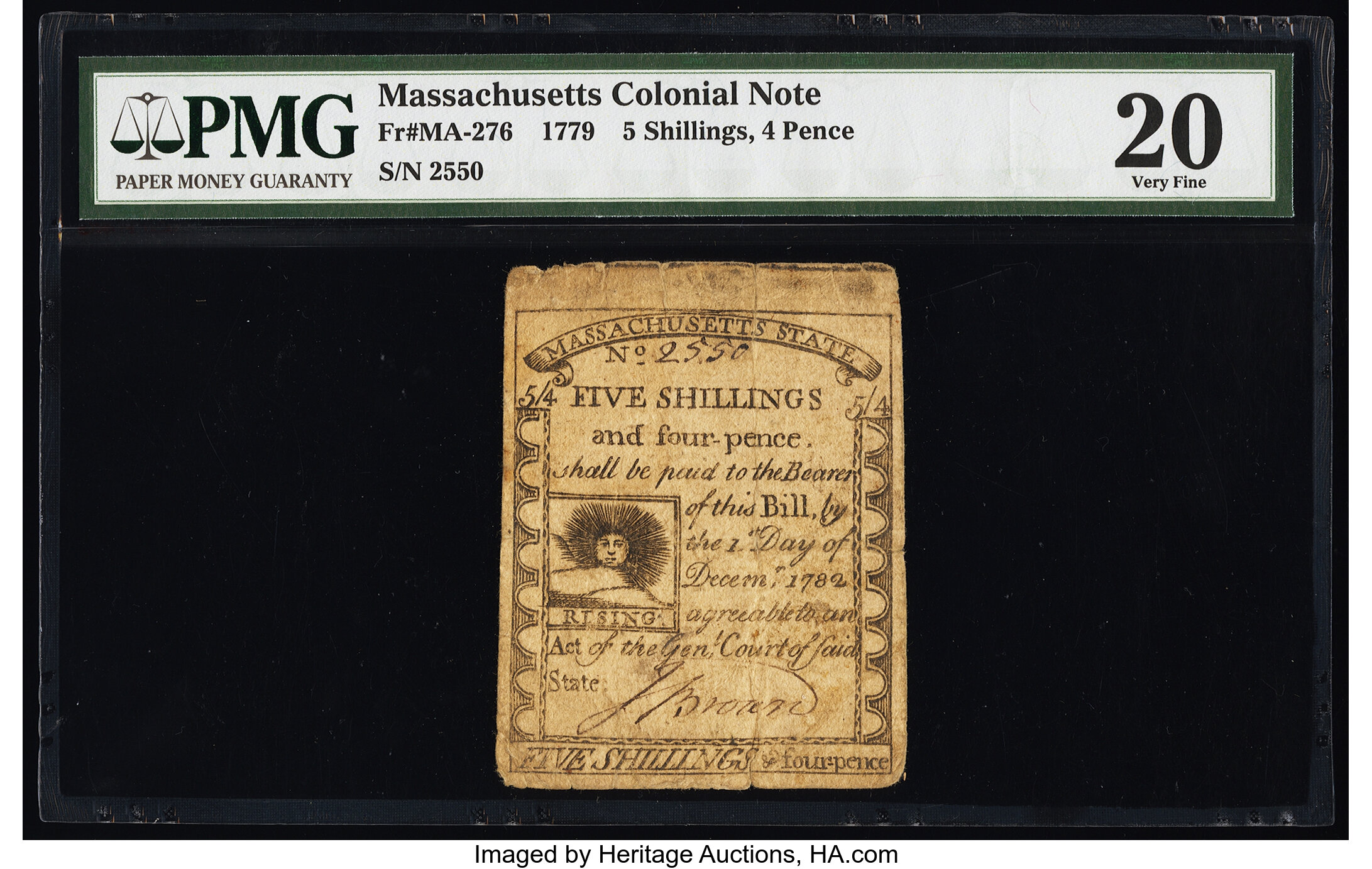 image for: Massachusetts 1779 5s 4d PMG Very Fine 20....