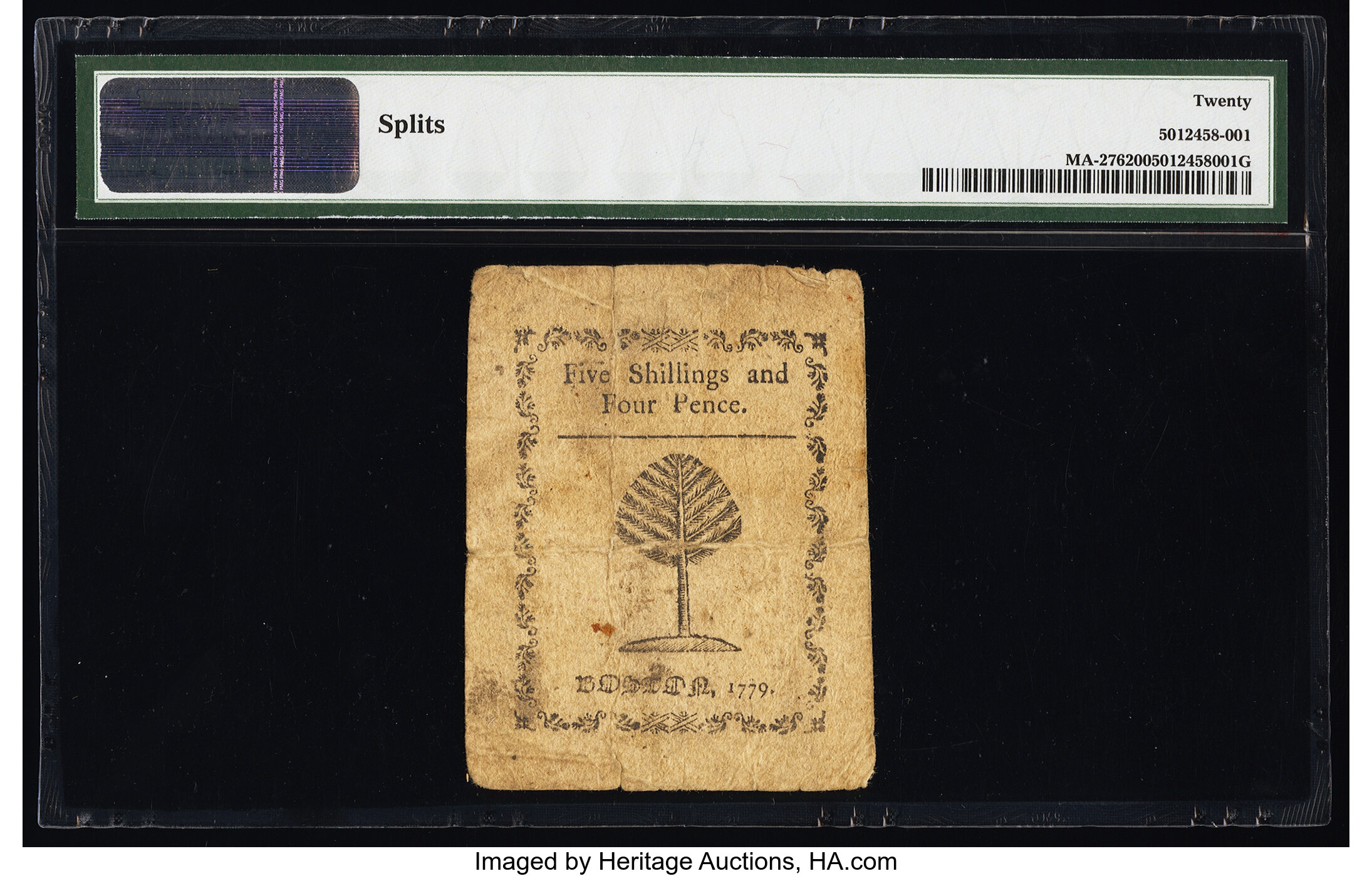 image for: Massachusetts 1779 5s 4d PMG Very Fine 20....