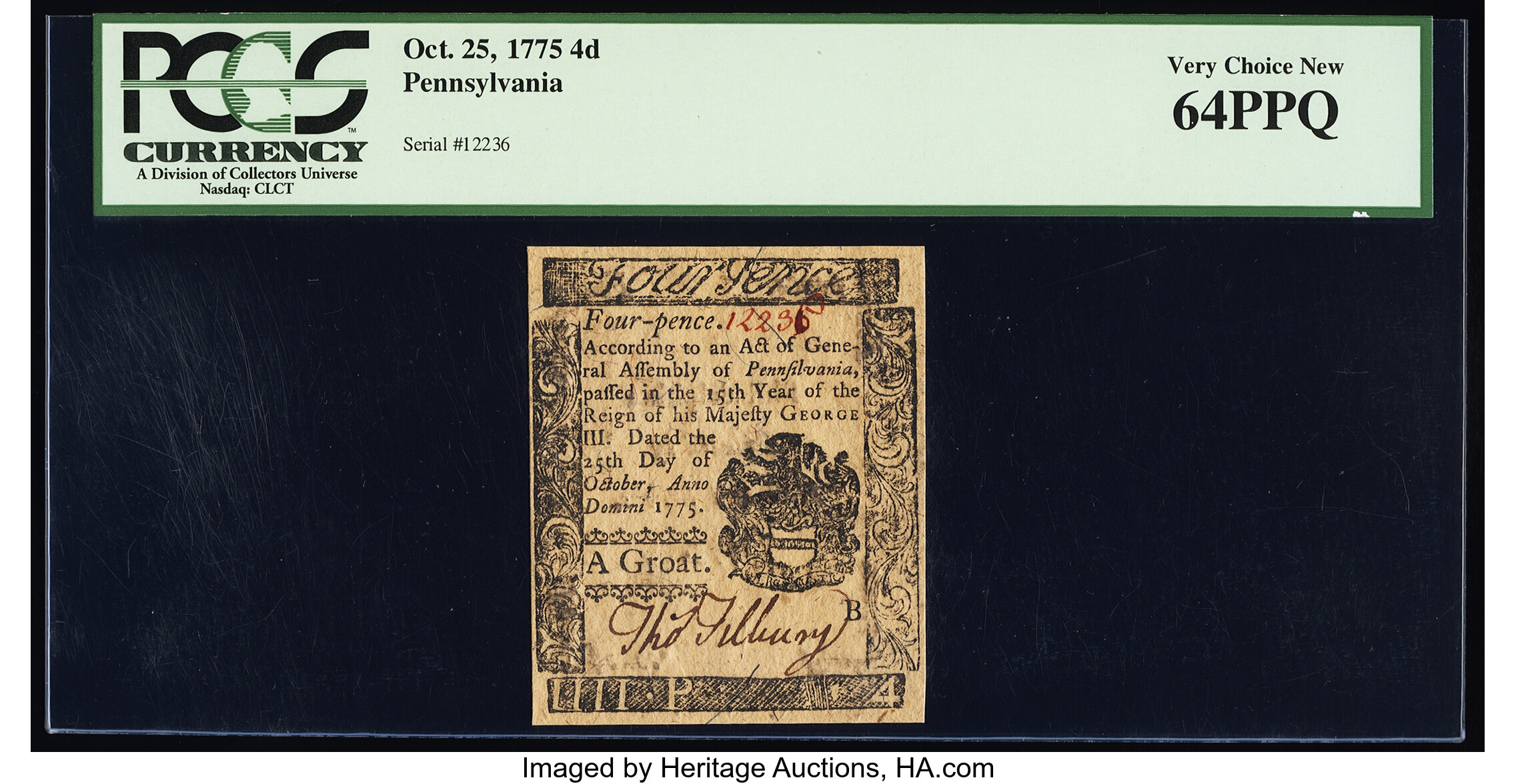 image for: Pennsylvania October 25, 1775 4d PCGS Very Choice New 64PPQ....