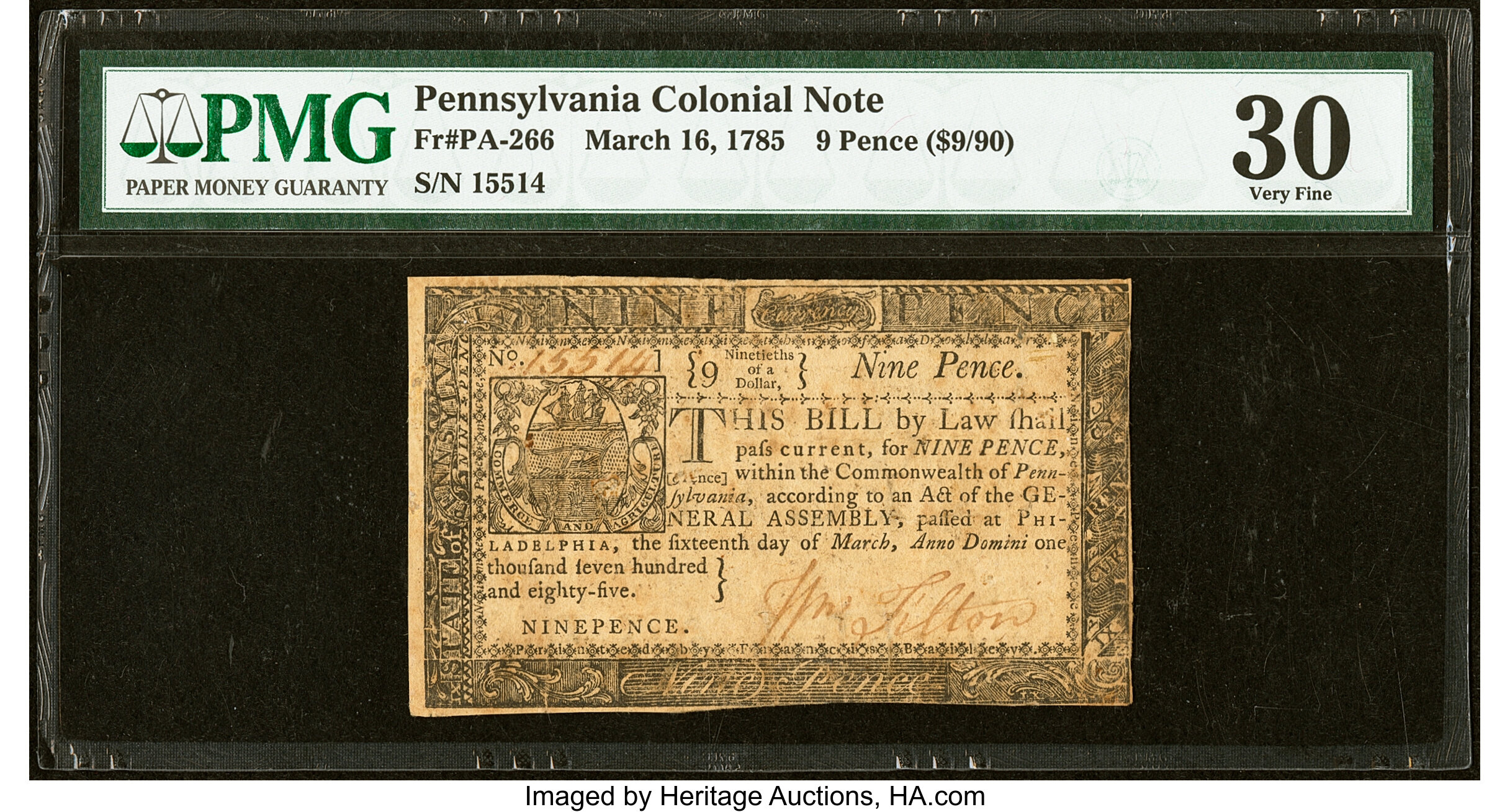 image for: Pennsylvania March 16, 1785 9d PMG Very Fine 30....