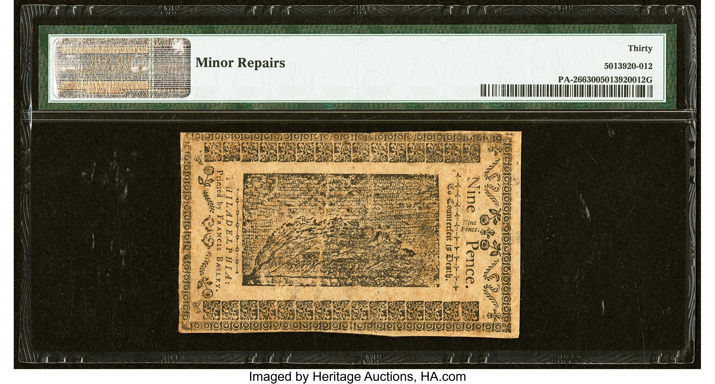 image for: Pennsylvania March 16, 1785 9d PMG Very Fine 30....