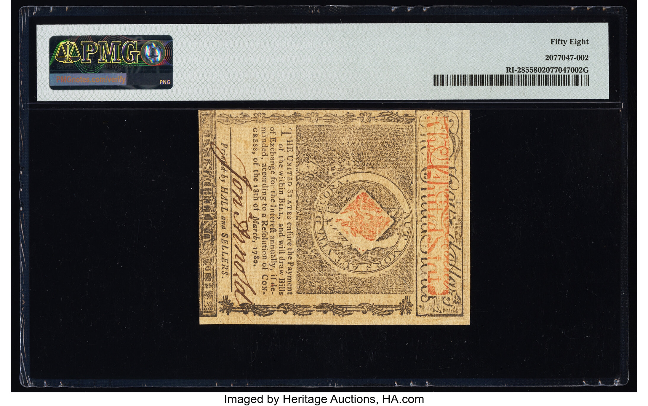 image for: Rhode Island July 2, 1780 $4 PMG Choice About Unc 58....
