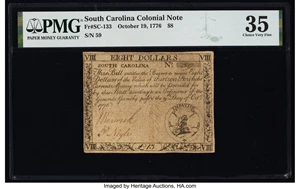 image for: South Carolina October 19, 1776 $8 PMG Choice Very Fine 35....