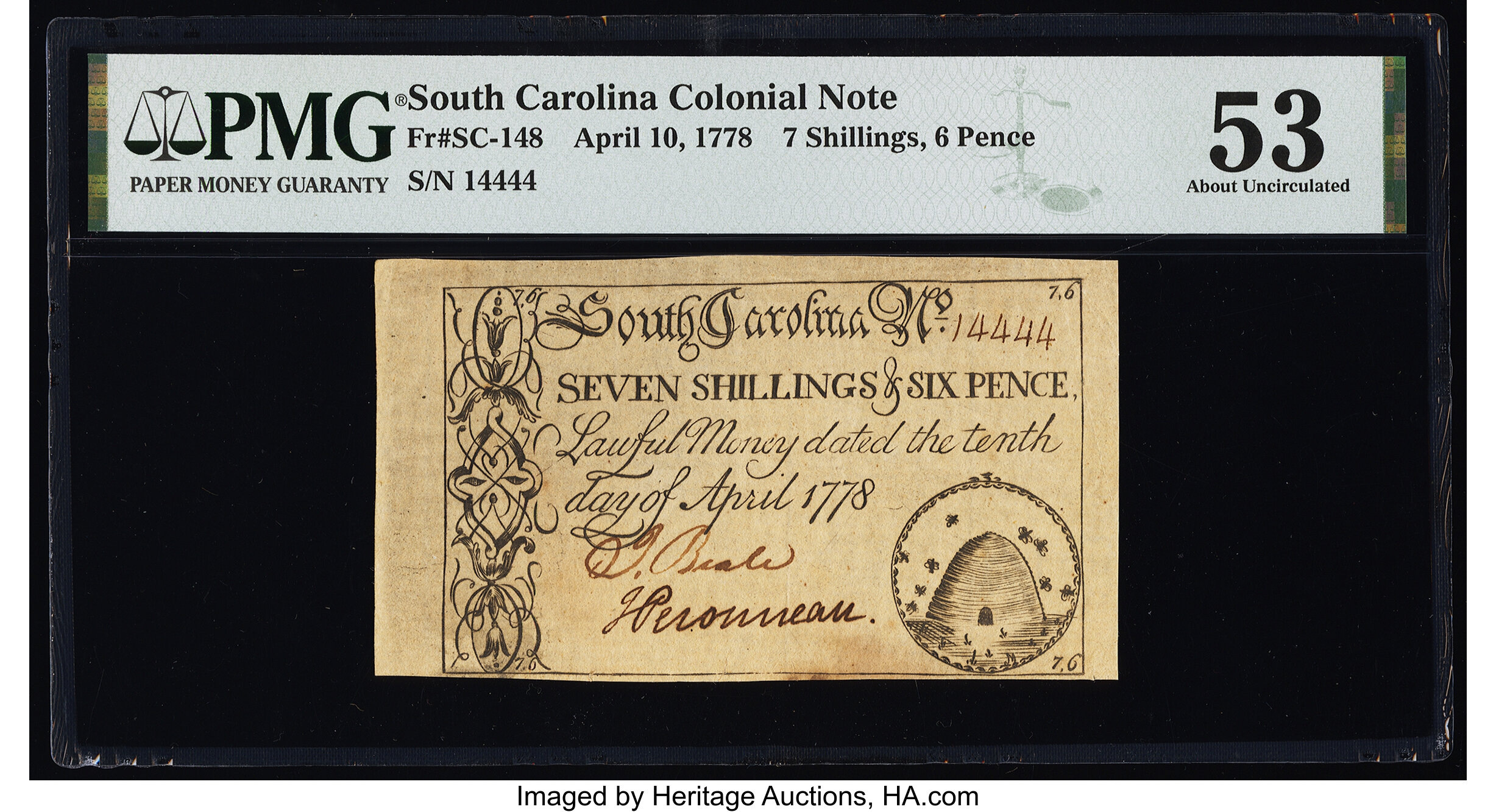 image for: South Carolina April 10, 1778 7s 6d PMG About Uncirculated 53....