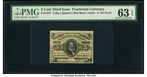 image for: Fr. 1237 5¢ Third Issue PMG Choice Uncirculated 63 EPQ....