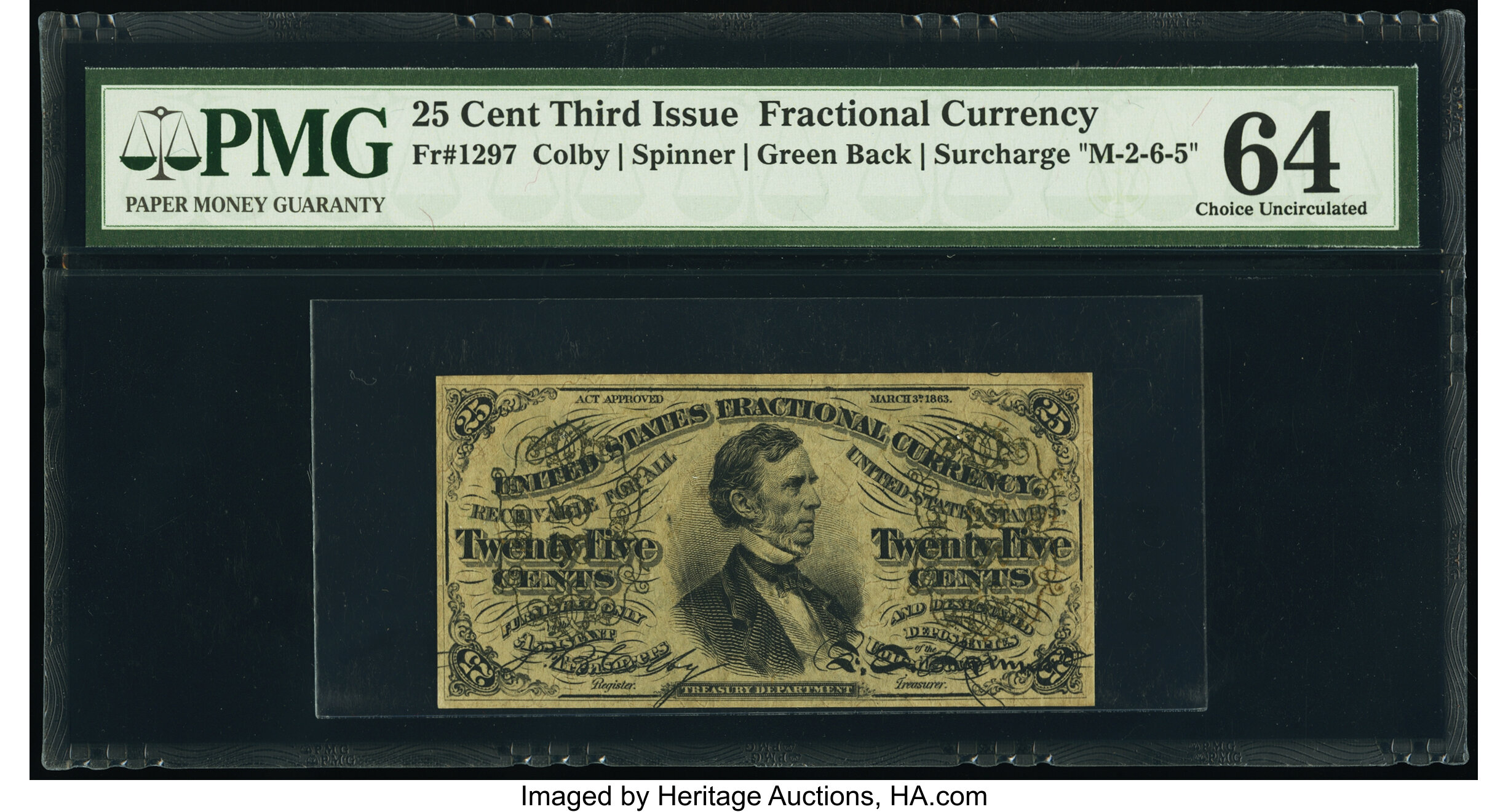 image for: Fr. 1297 25¢ Third Issue PMG Choice Uncirculated 64....