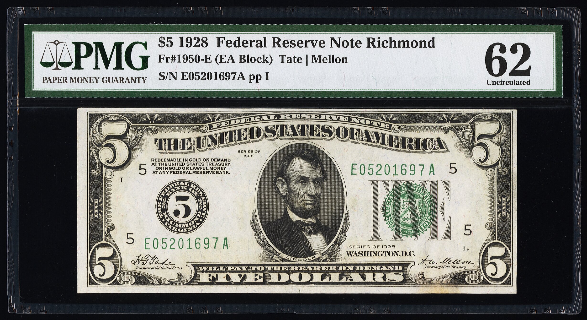 image for: Fr. 1950-E $5 1928 Federal Reserve Note. PMG Uncirculated 62....