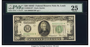 image for: Fr. 2058-H* $20 1934D Federal Reserve Star Note. PMG Very Fine 25....