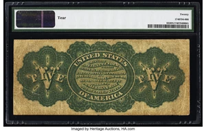 image for: Fr. 63 $5 1863 Legal Tender PMG Very Fine 20 Net....