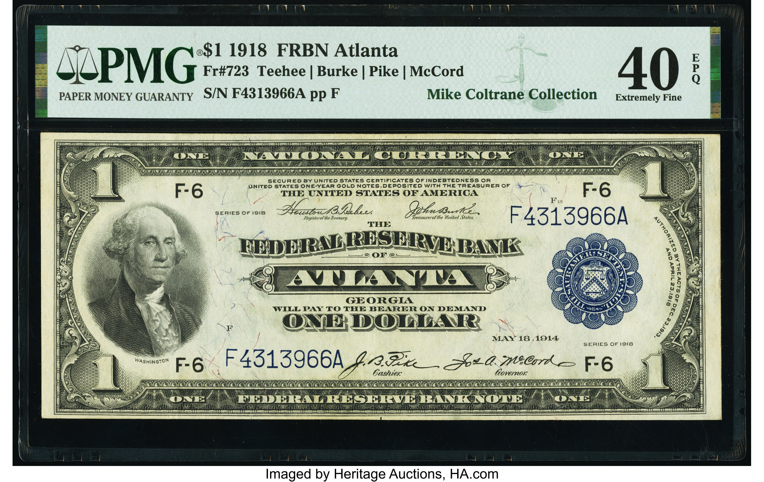 image for: Fr. 723 $1 1918 Federal Reserve Bank Note PMG Extremely Fine 40 EPQ....