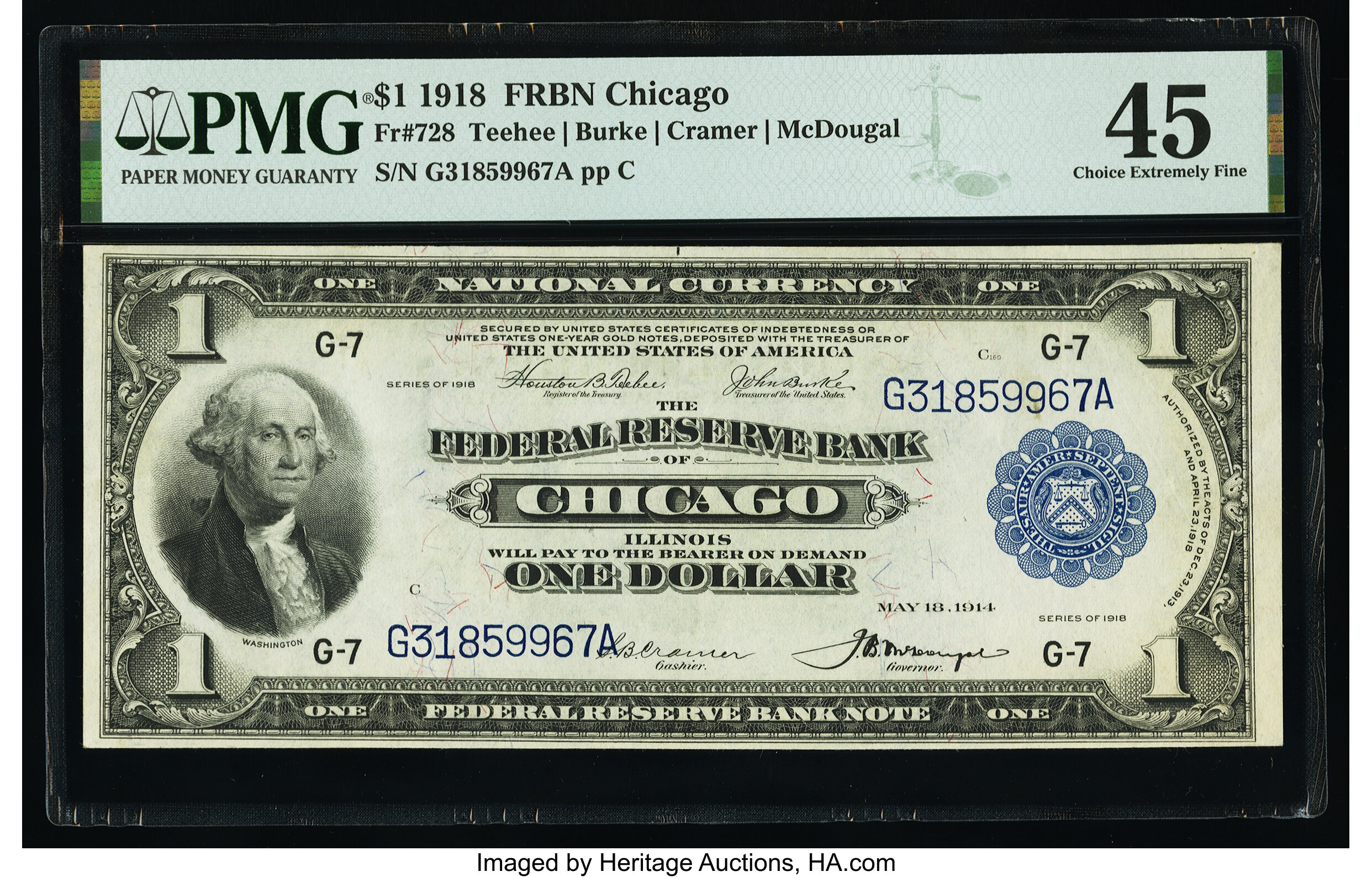 image for: Fr. 728 $1 1918 Federal Reserve Bank Note PMG Choice Extremely Fine 45....