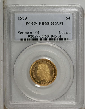 image for: 1879 $4 Flowing Hair, Judd-1635, Pollock-1833, R.3, PR65 Deep Cameo PCGS....
