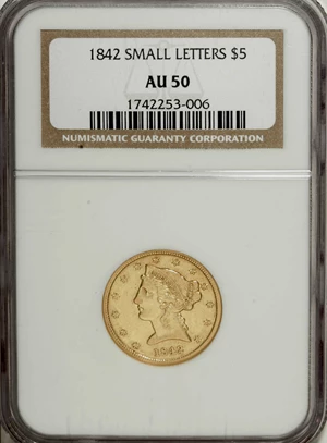 image for: 1842 $5 Small Letters AU50 NGC....