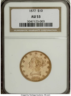 image for: 1877 $10 AU53 NGC....