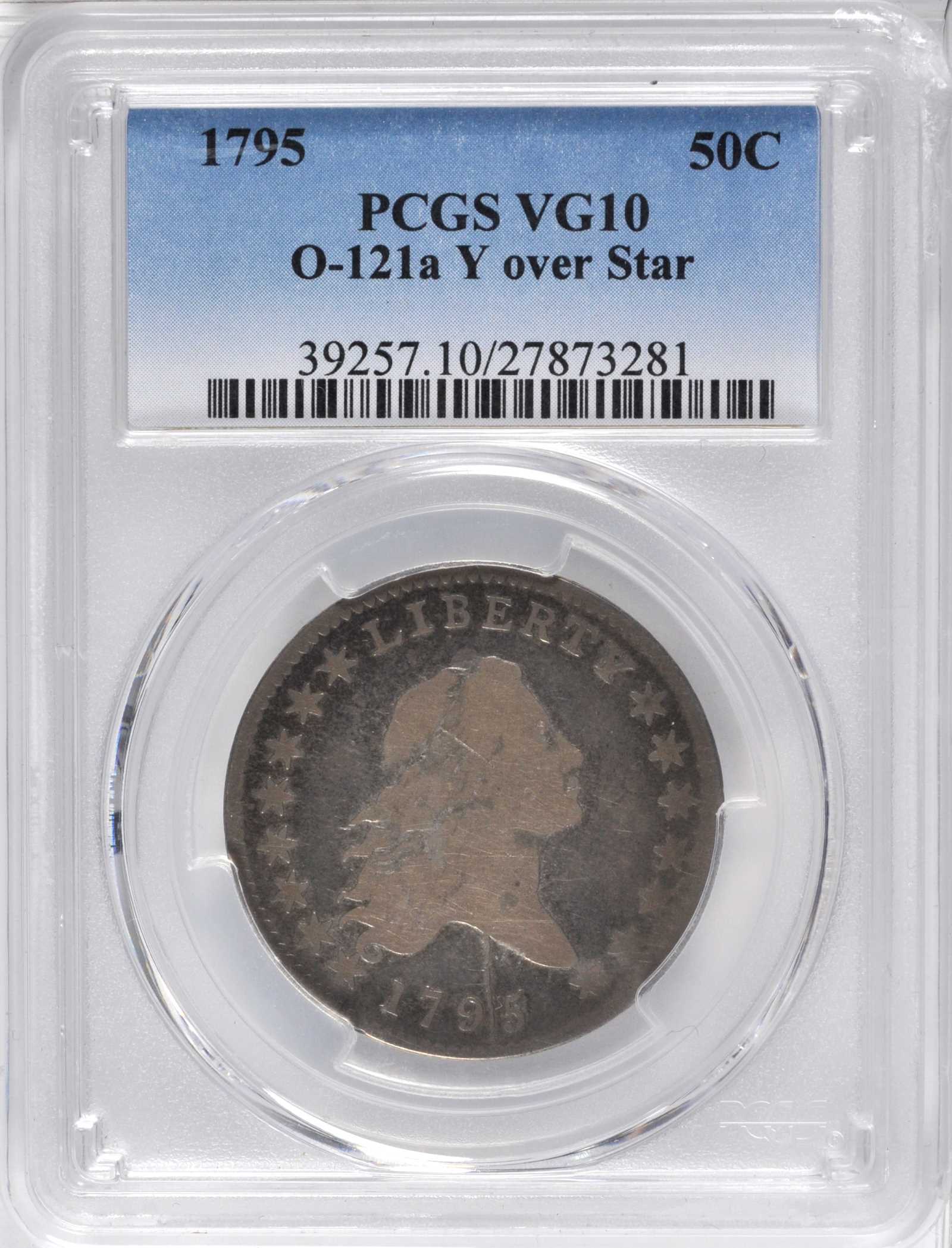 image for: 1795 Flowing Hair Half Dollar. Y over Star. O 121-a. VG-10 (PCGS).