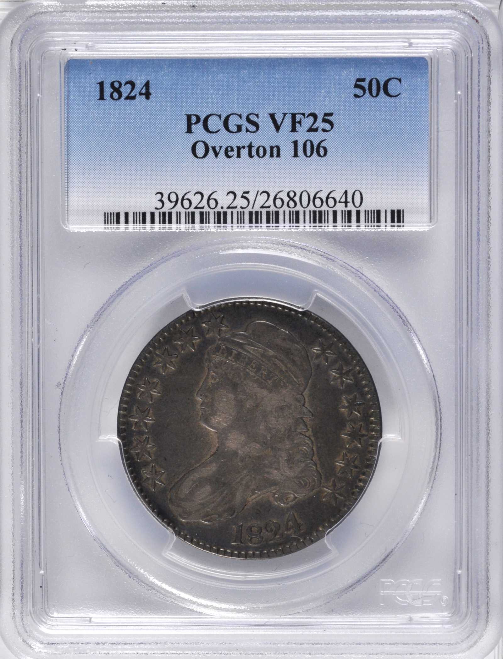 image for: 1824 Capped Bust Half Dollar. O-106. VF-25 (PCGS).