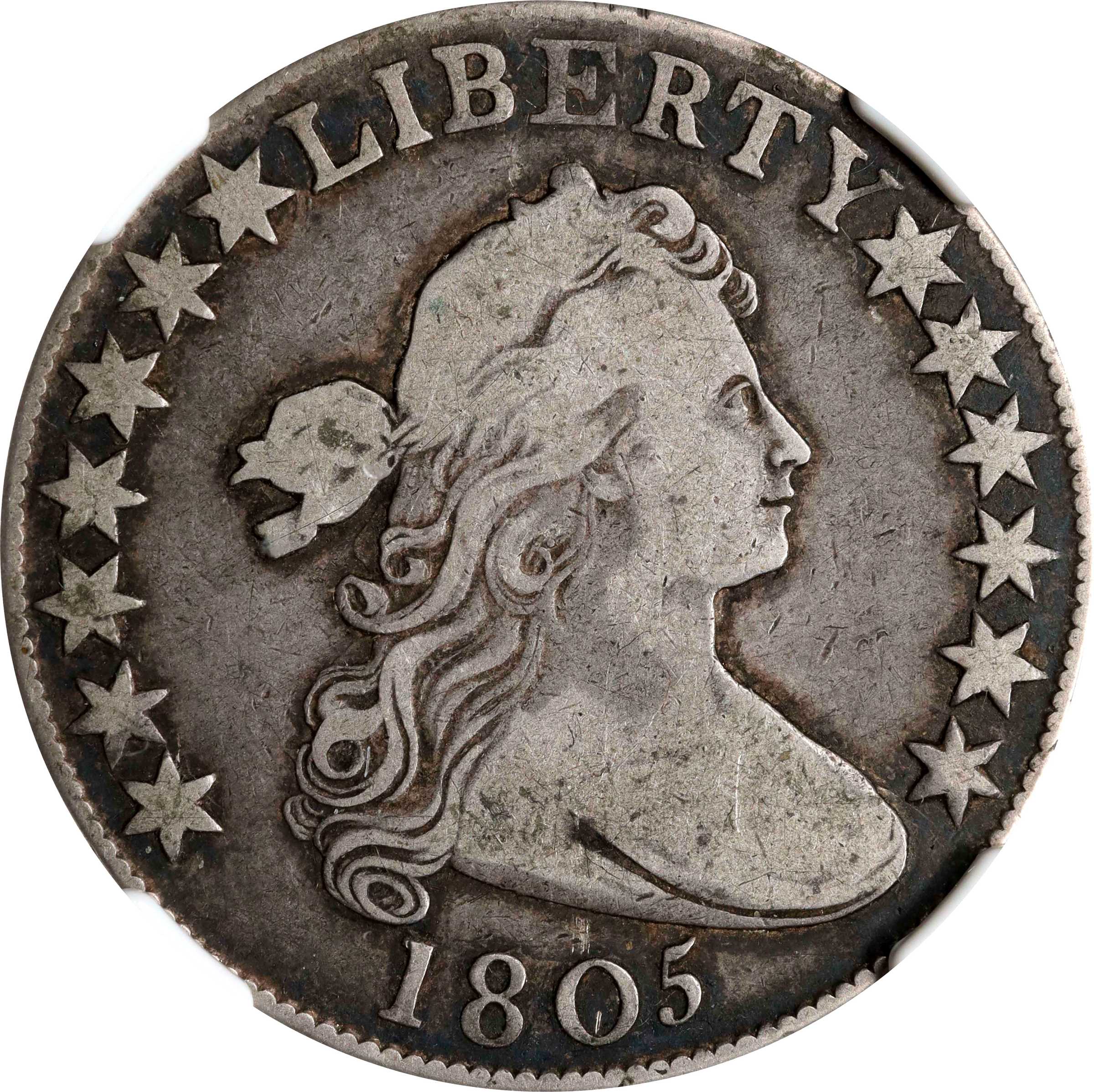 image for: 1805 Draped Bust Half Dollar. O-106, T-13. Rarity-4-. Fine-12 (NGC).