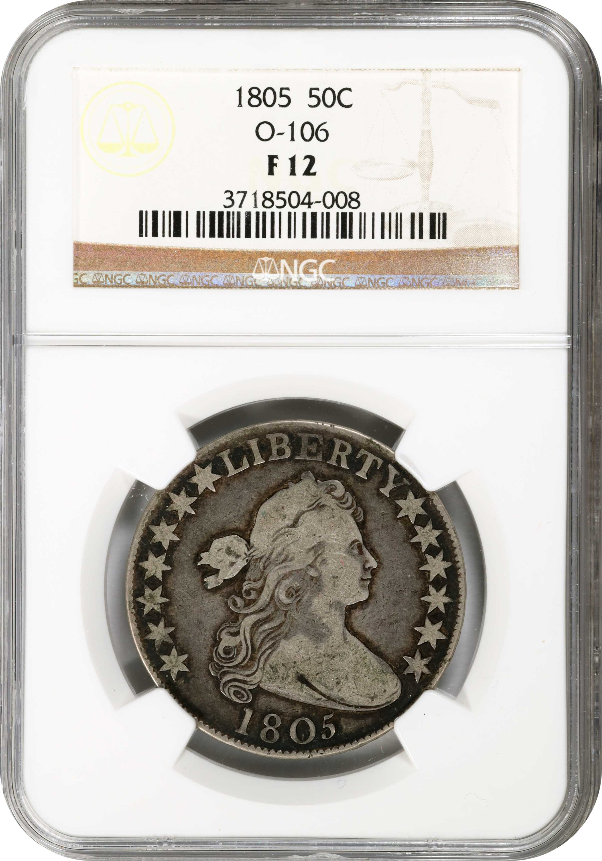 image for: 1805 Draped Bust Half Dollar. O-106, T-13. Rarity-4-. Fine-12 (NGC).