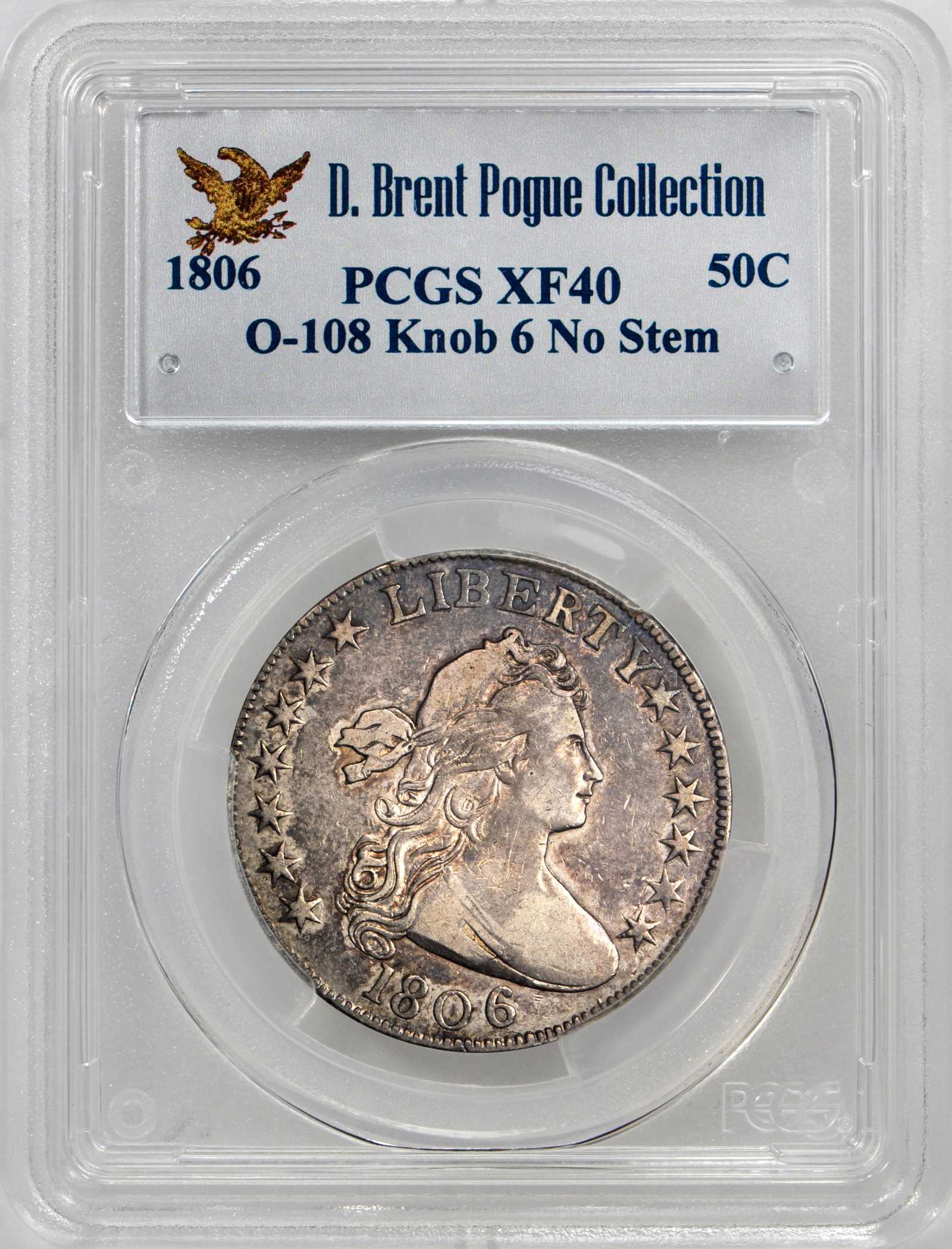 image for: 1806 Draped Bust Half Dollar. Overton-108. Rarity-7. Knobbed 6, No Stem. EF-40 (PCGS).
