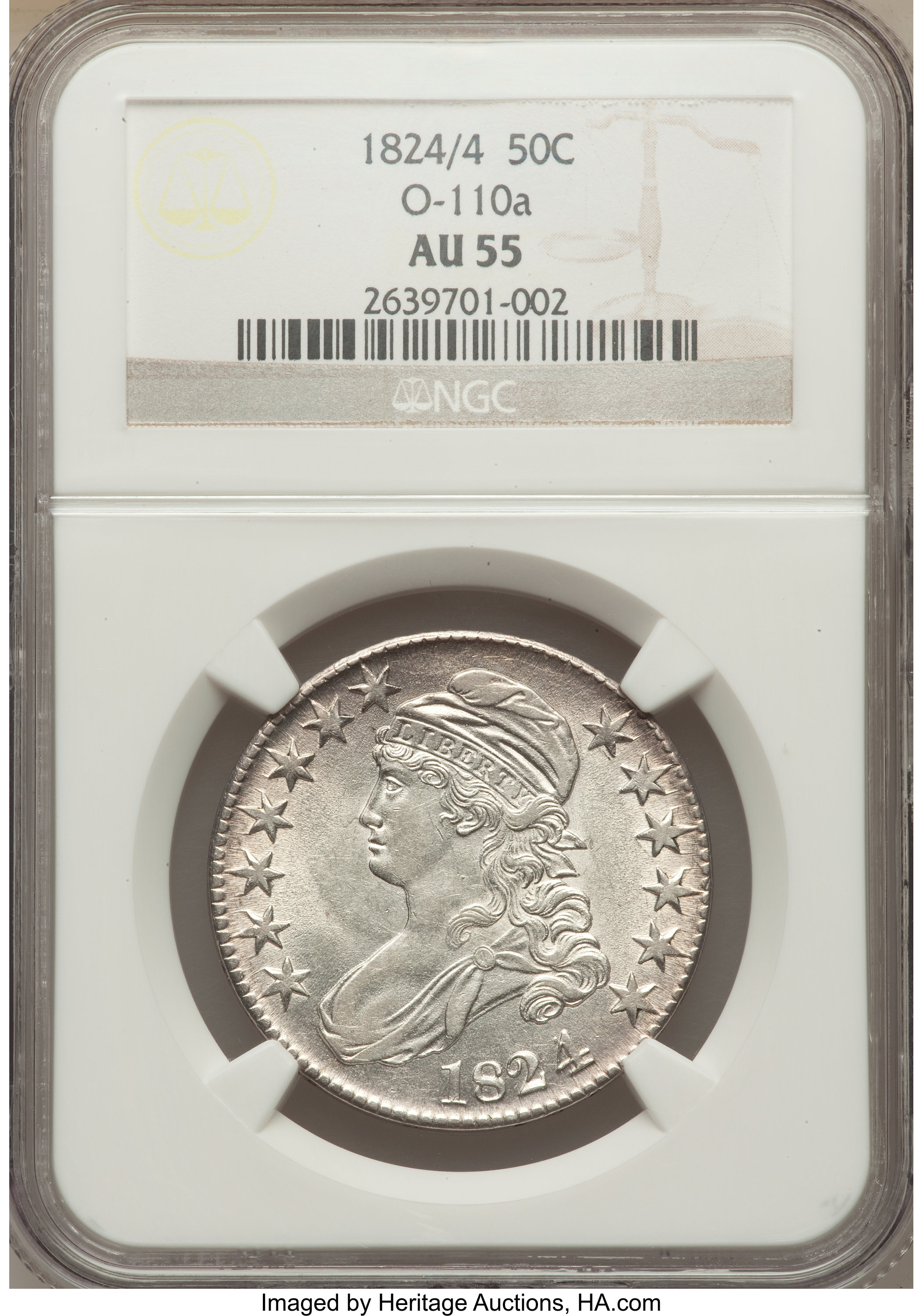 image for: 1824/4 50C O-110a AU55 NGC. NGC Census: (3/2). PCGS Population (2/1).  ...