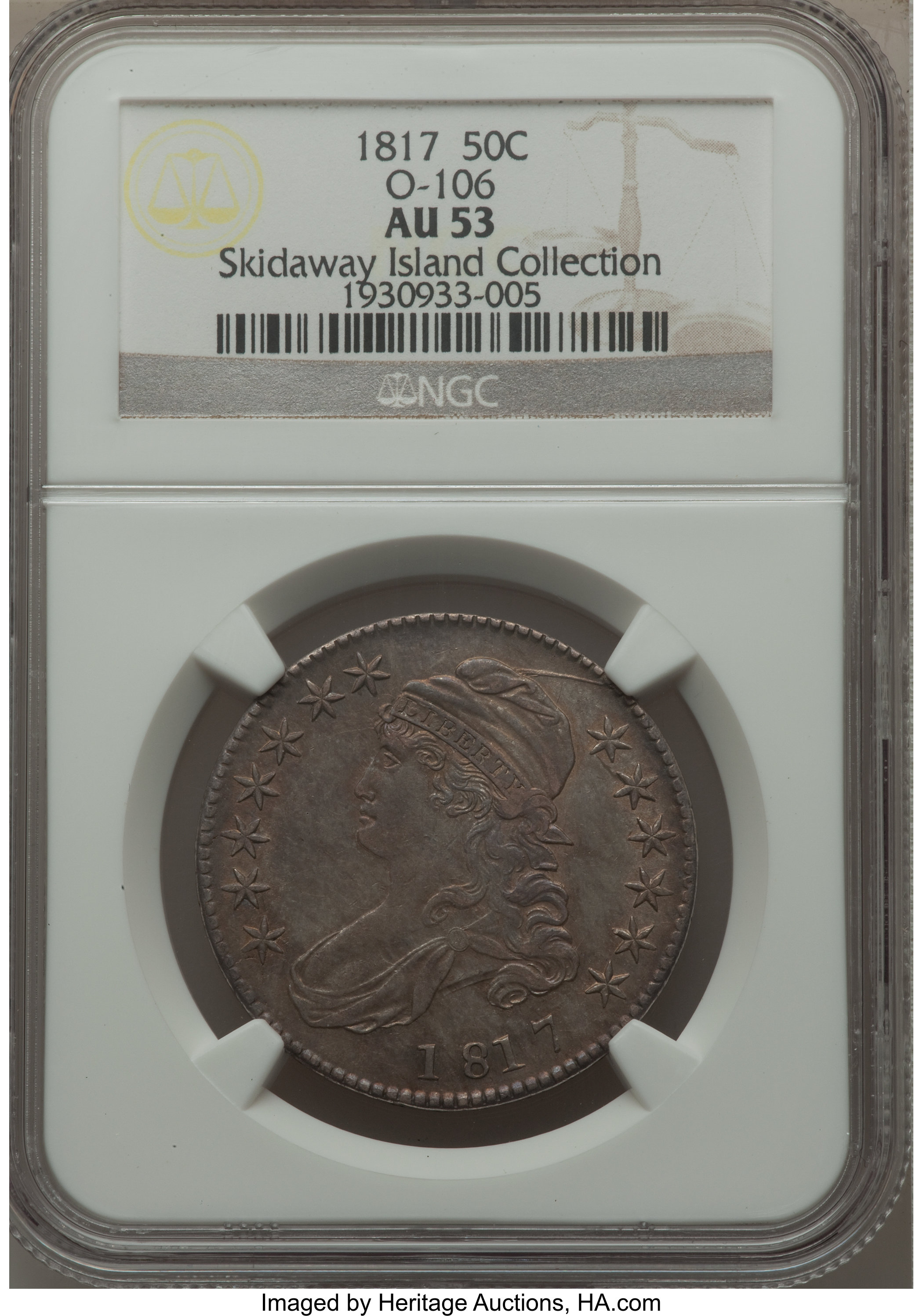 image for: 1817 50C O-106, R.2, AU53 NGC. NGC Census: (1/7). PCGS Population (2/3). Mintage: 1,215,567. From The Skidaway Island C...
