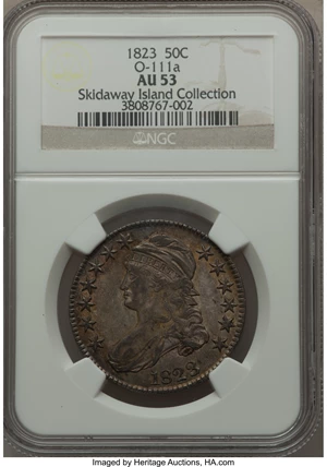 image for: 1823 50C O-111a, R.2, AU53 NGC. NGC Census: (1/4). PCGS Population (0/5). Mintage: 1,694,200. From The Skidaway Island ...
