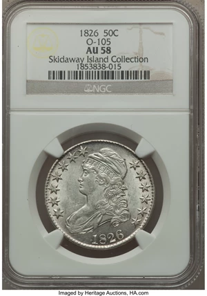 image for: 1826 50C O-105, R.3, AU58 NGC. NGC Census: (4/2). PCGS Population (3/1). Mintage: 4,000,000. From The Skidaway Island C...