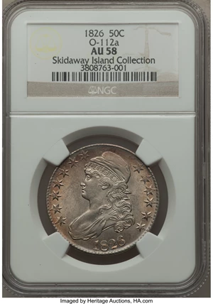 image for: 1826 50C O-112a, R.2, AU58 NGC. NGC Census: (0/0). PCGS Population (0/0). Mintage: 4,000,000. From The Skidaway Island ...