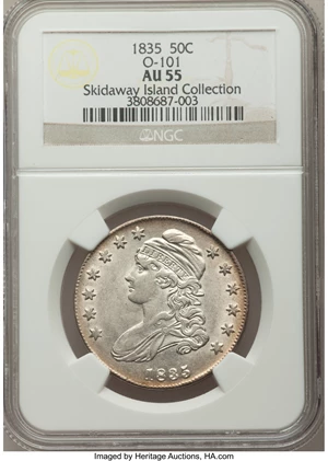 image for: 1835 50C O-101, R.1, AU55 NGC. NGC Census: (6/13). PCGS Population (3/7). From The Skidaway Island Collection....