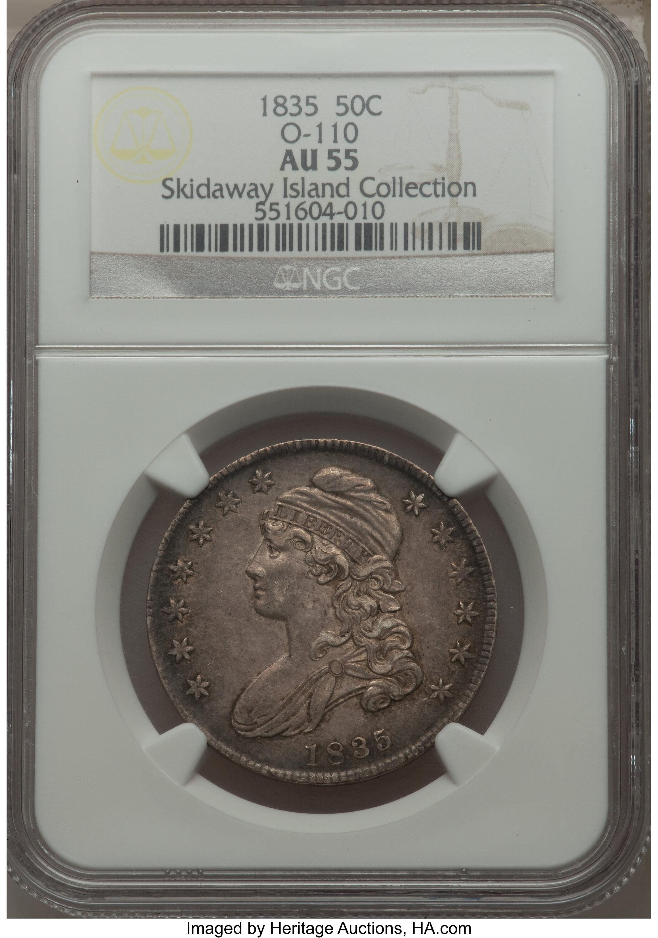 image for: 1835 50C O-110, R.2, AU55 NGC. NGC Census: (2/2). PCGS Population (0/1). Mintage: 5,352,006. From The Skidaway Island C...
