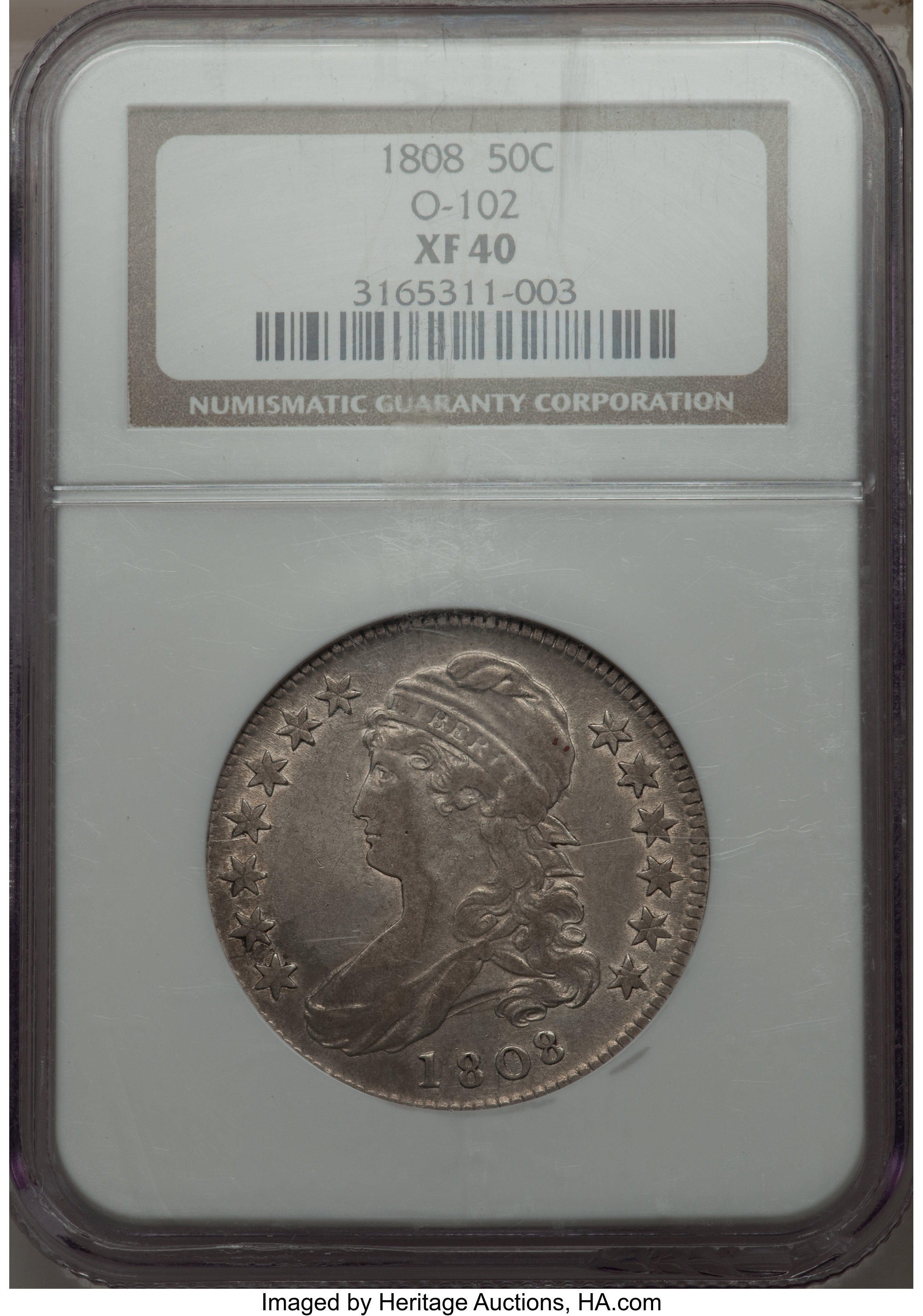 image for: 1808 50C O-102, High R.5, XF40 NGC. NGC Census: (1/1). PCGS Population (1/2).  ...