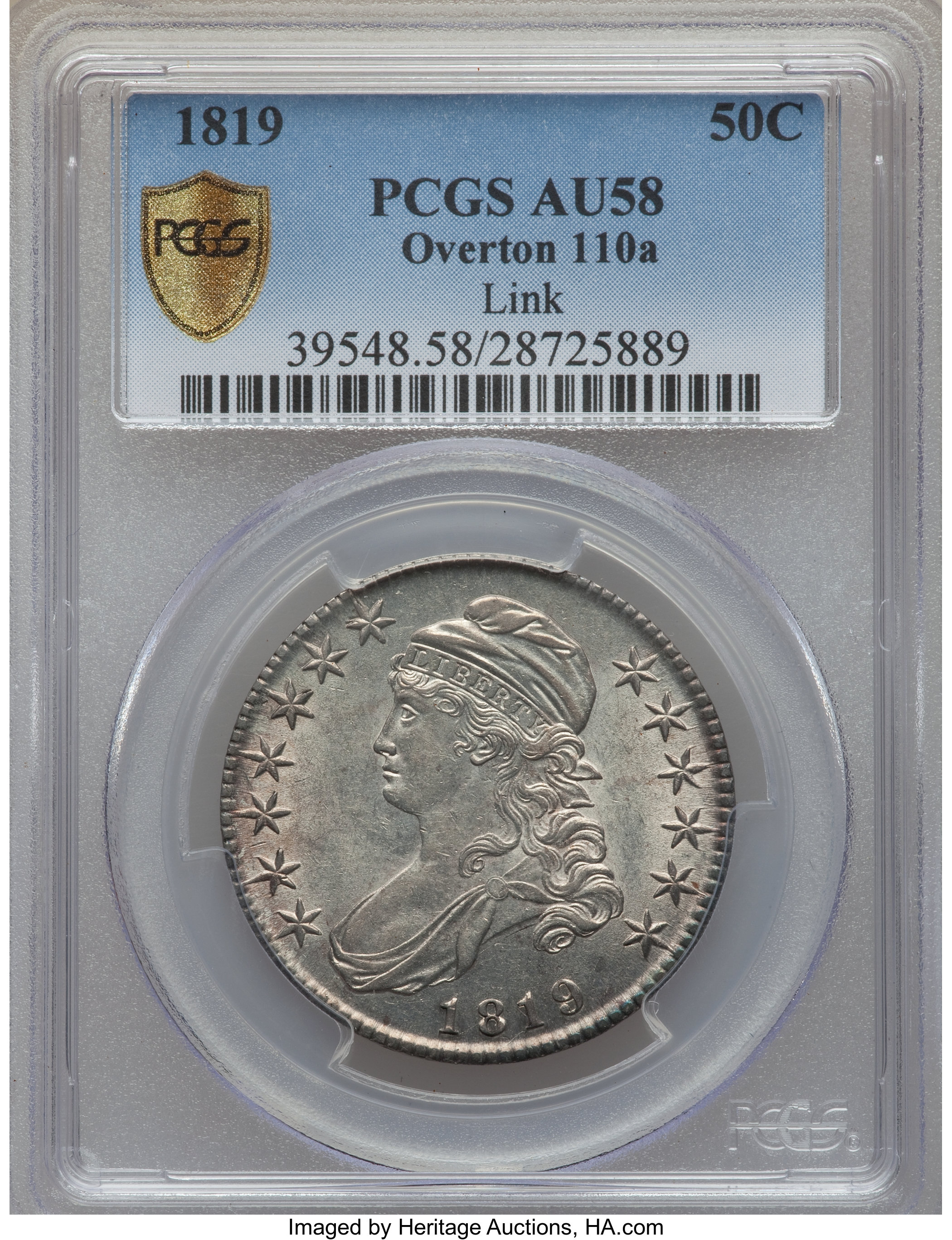 image for: 1819 50C O-110a, R.3, AU58 PCGS Secure....