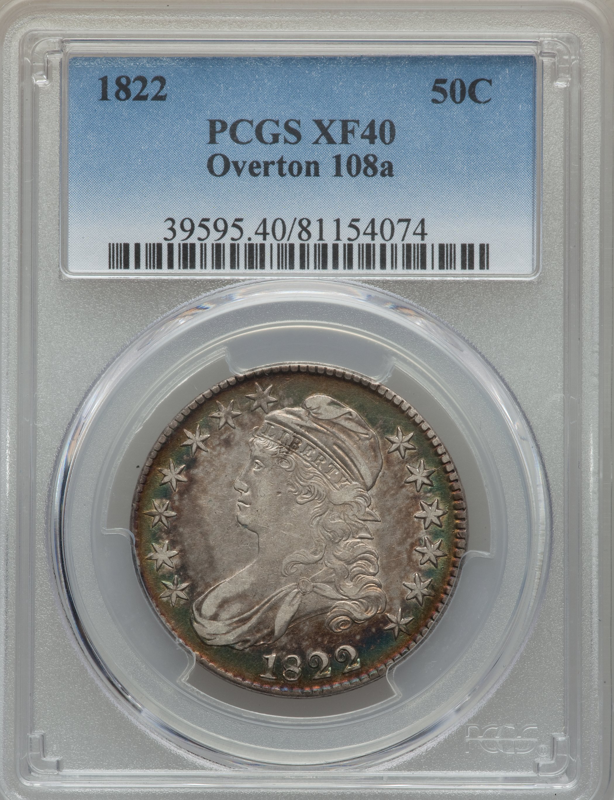 image for: 1822 50C O-108a, R.3, XF40 PCGS. PCGS Population: (1/4). NGC Census: (0/5). CDN: $130 Whsle. Bid for problem-free NGC/PCGS ...