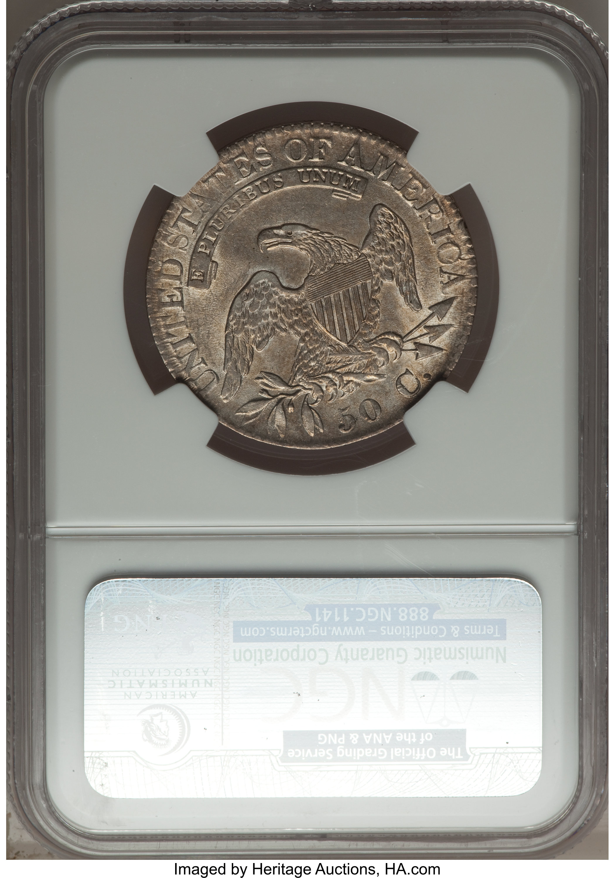 image for: 1824 50C O-108a, R.2, AU53 NGC. NGC Census: (1/5). PCGS Population (1/4). Mintage: 3,504,954. ...