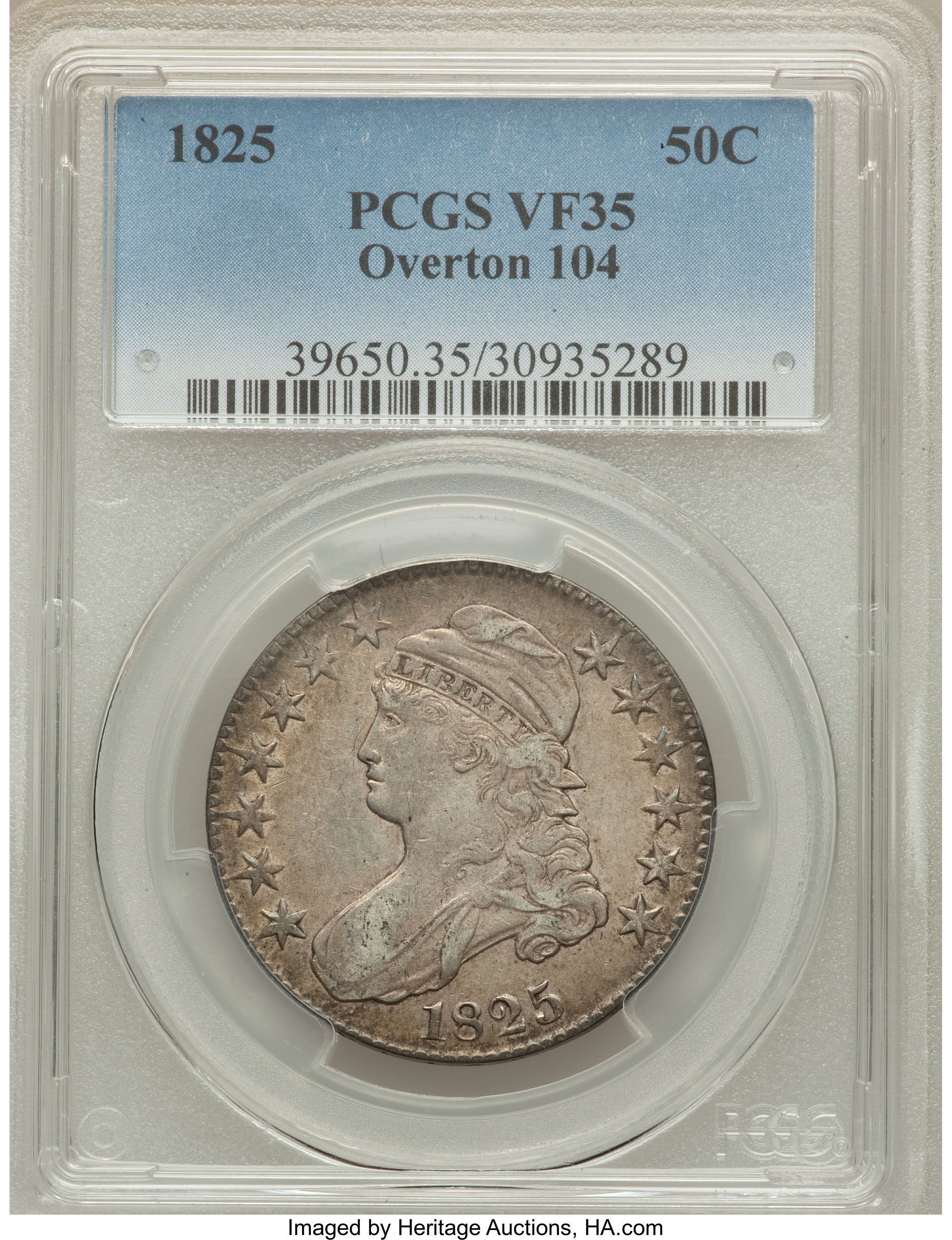image for: 1825 50C O-104, High R.4, VF35 PCGS. PCGS Population (2/7). NGC Census: (0/5). Mintage: 2,900,000. ...