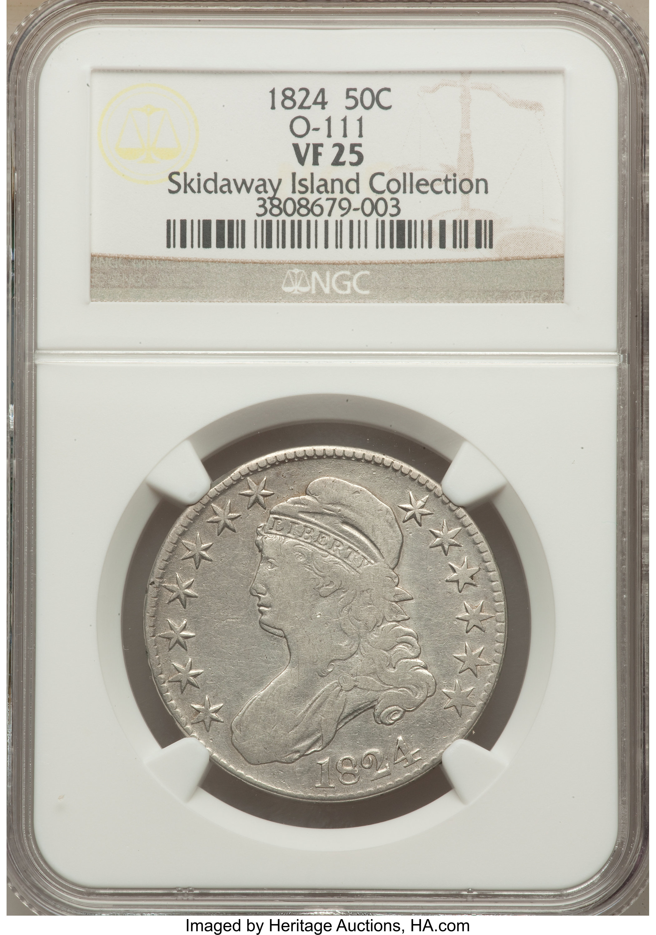 image for: 1824 50C O-111, R.2, VF25 NGC. Ex: The Skidaway Island Collection. NGC Census: (5/31). PCGS Population (0/16). Mintage:...