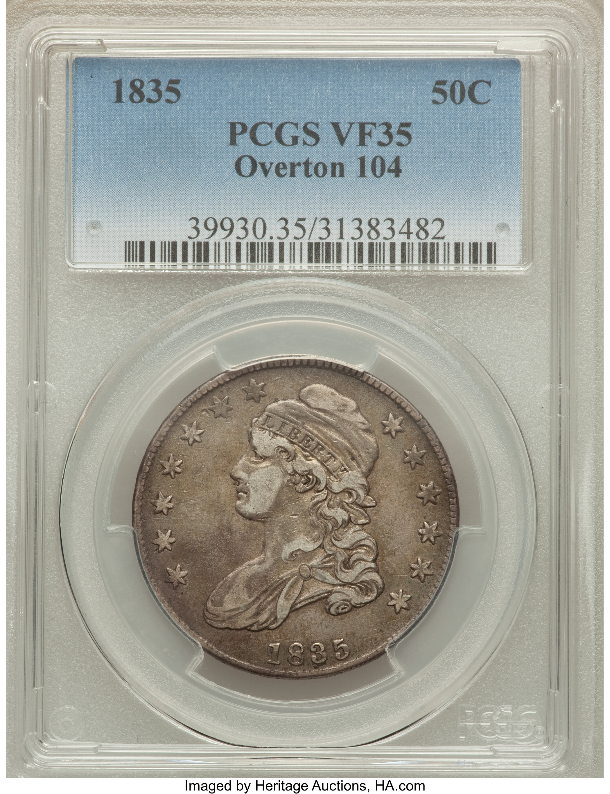 image for: 1835 50C O-104, R.3, VF35 PCGS. PCGS Population (1/9). NGC Census: (1/12). Mintage: 5,352,006. ...