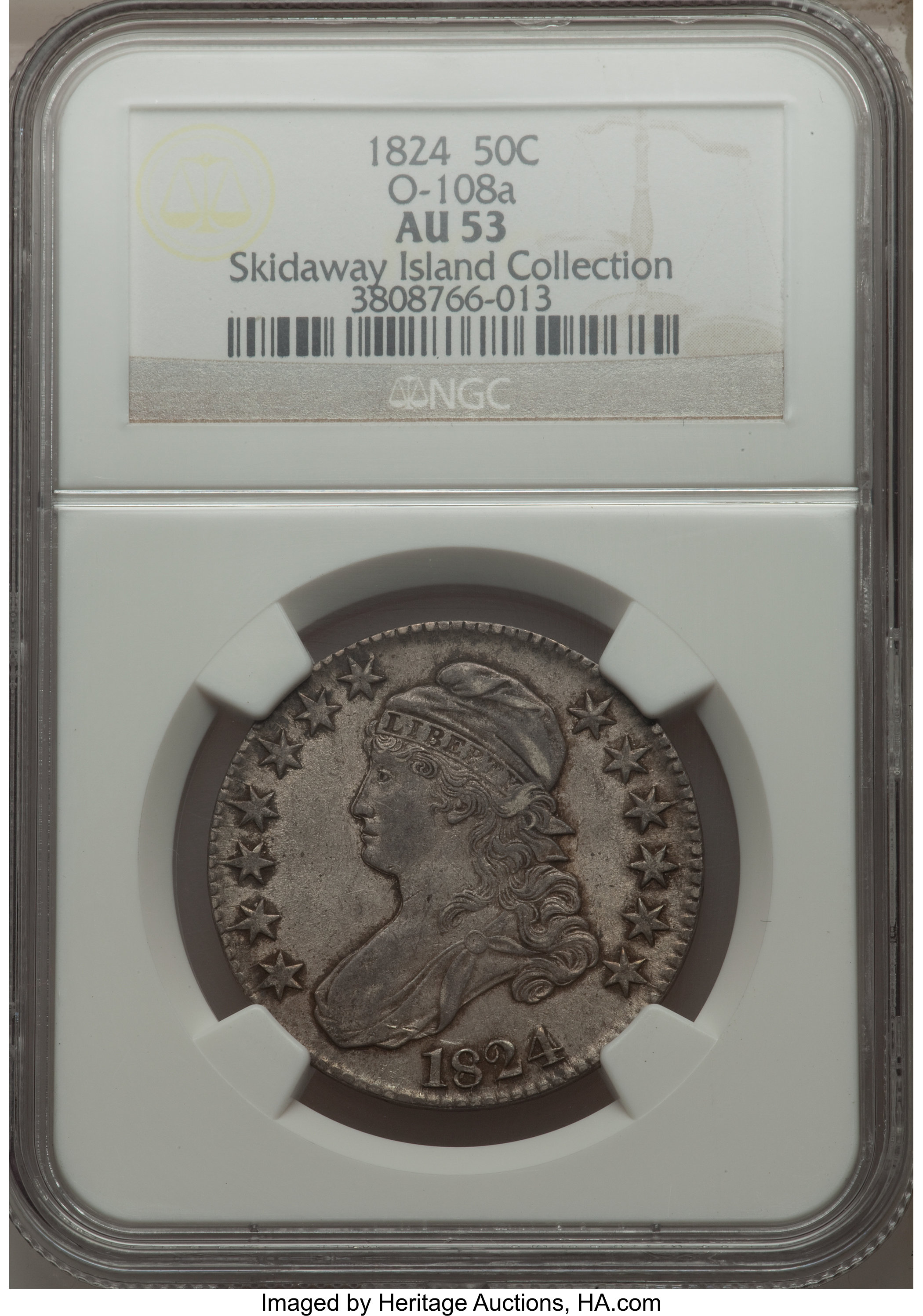 image for: 1824 50C O-108a, R.2, AU53 NGC. Ex: The Skidaway Island Collection. NGC Census: (2/5). PCGS Population (1/4). Mintage: ...
