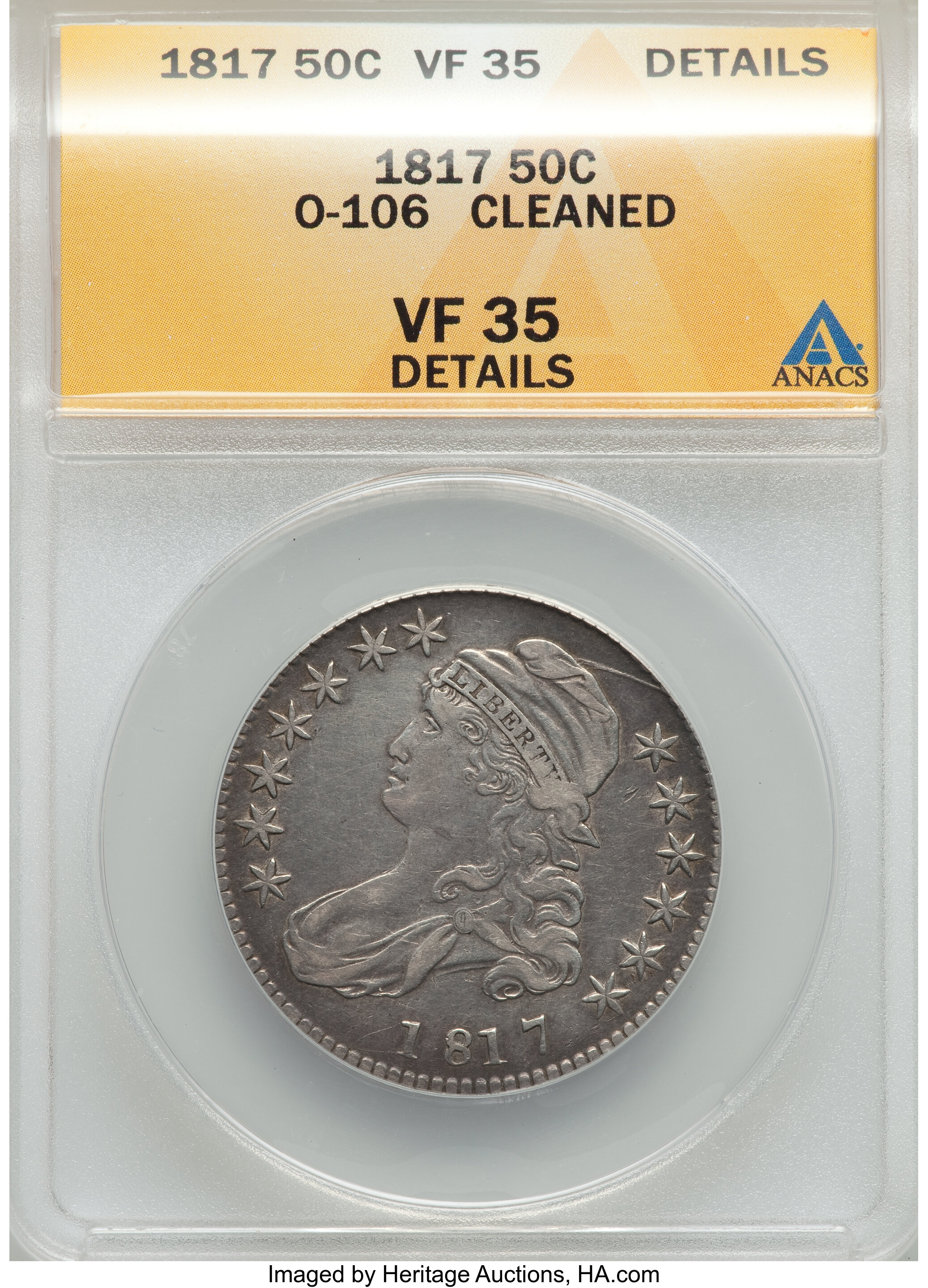 image for: 1817 50C O-106, R.2, -- Cleaned -- ANACS. VF35 Details. NGC Census: (0/10). PCGS Population (1/5). Mintage: 1,215,567. ...