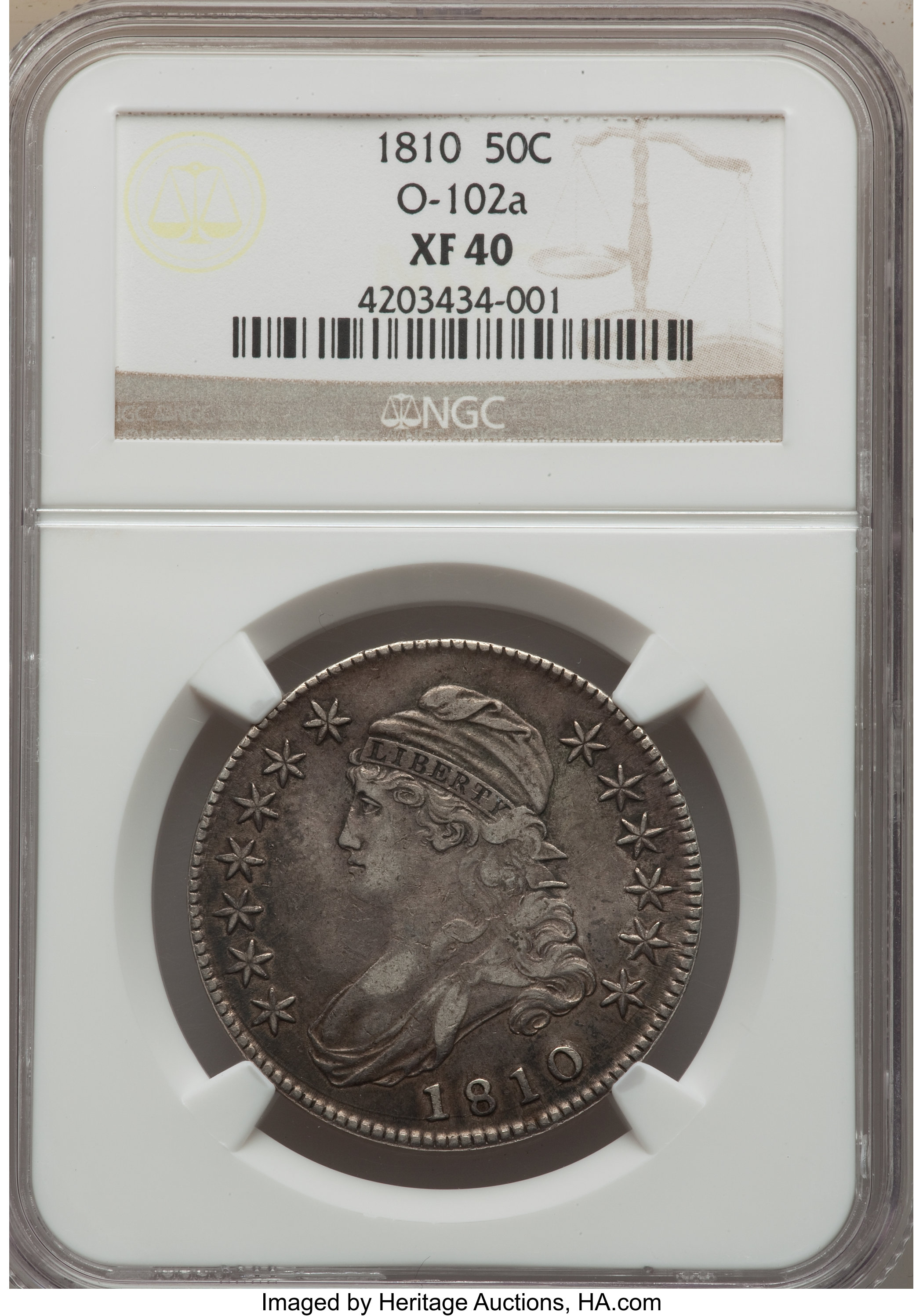 image for: 1810 50C O-102a, R.1, XF40 NGC. NGC Census: (3/13). PCGS Population (2/11).  ...