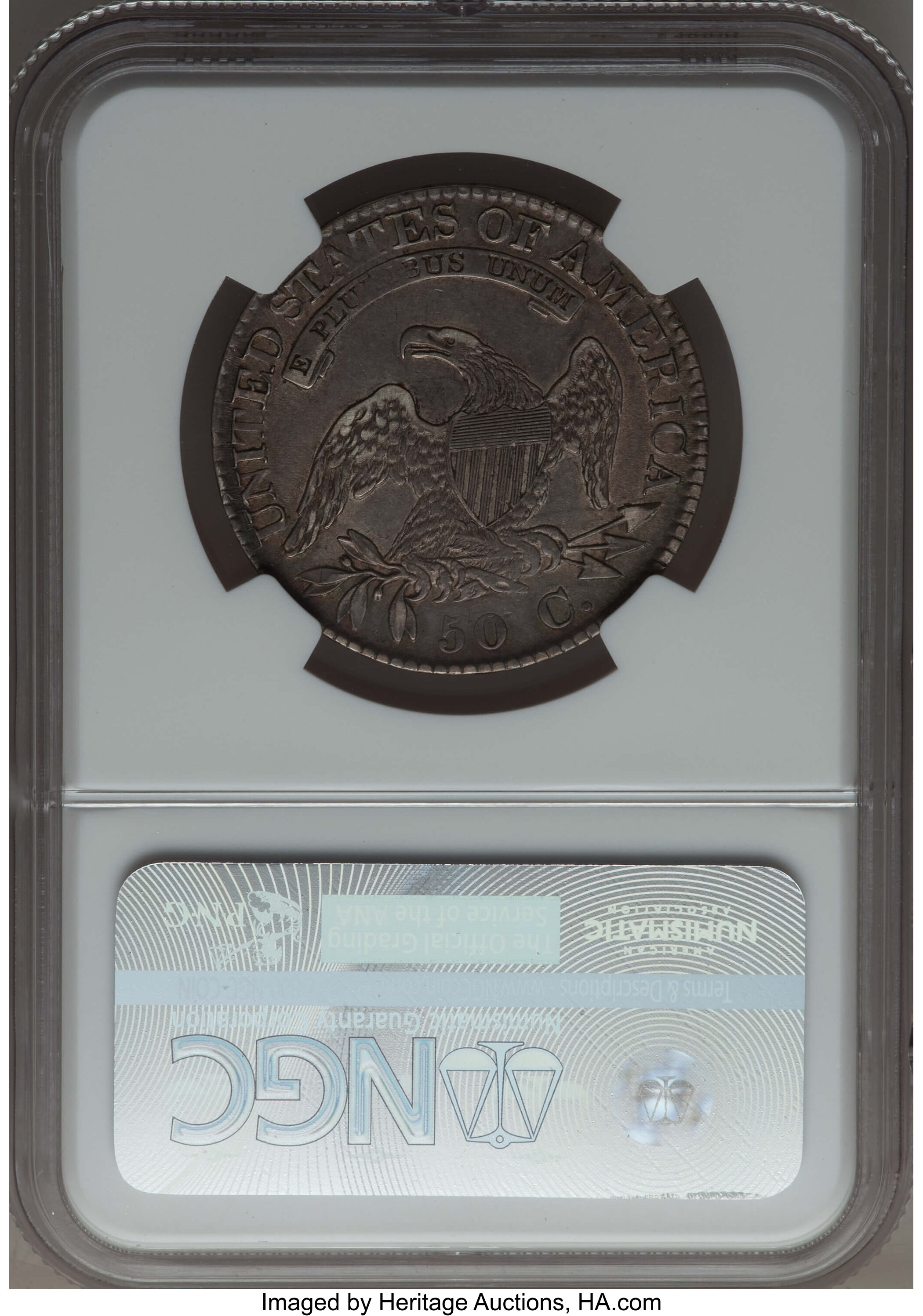 image for: 1824 50C O-108a, R.2, AU50 NGC. NGC Census: (2/7). PCGS Population: (0/7). CDN: $300 Whsle. Bid for problem-free NGC/PCGS A...