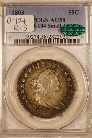 image for: 50C 1803 SMALL 3 O-104 PCGS AU58 CAC