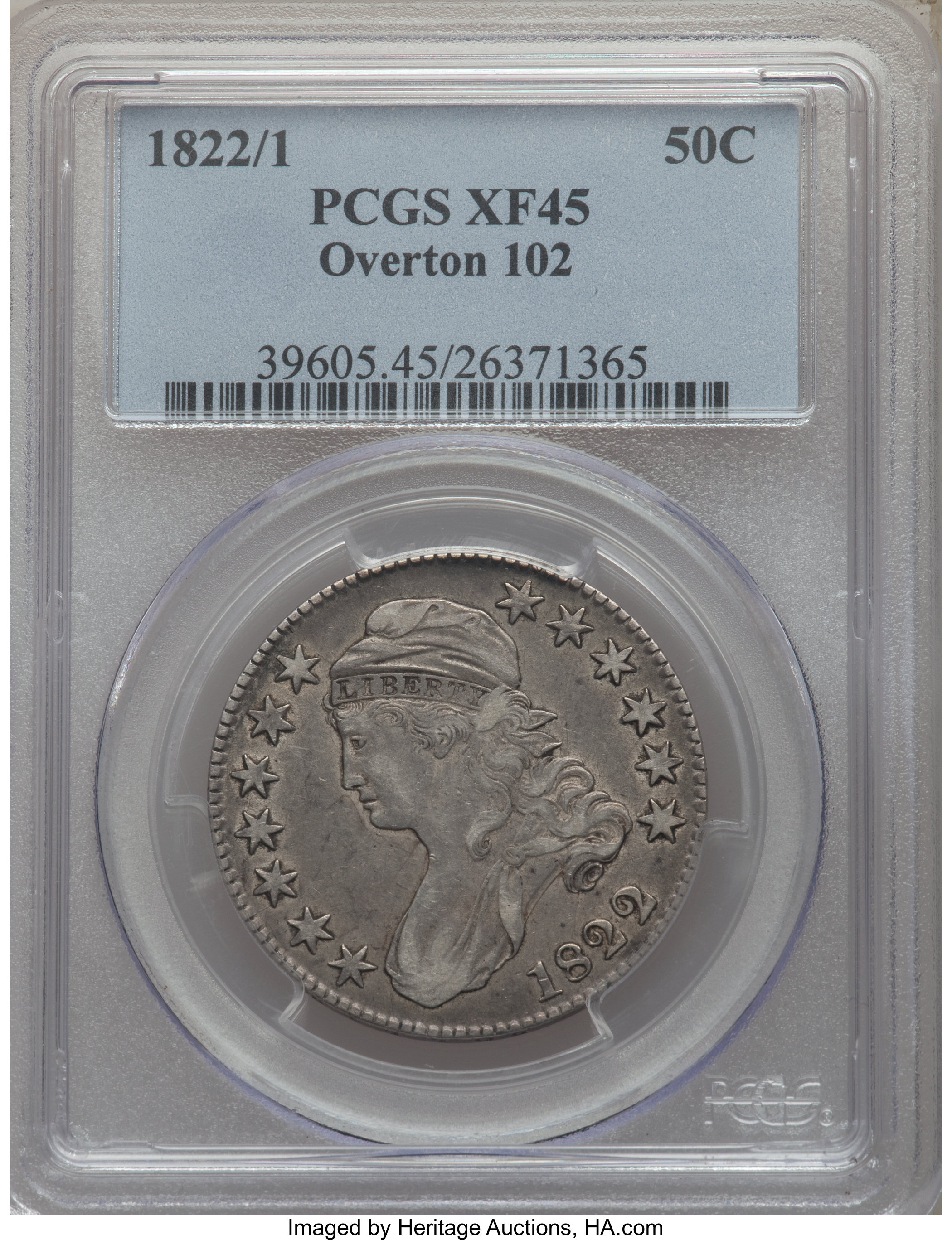 image for: 1822/1 50C O-102, High R.4, XF45 PCGS. PCGS Population: (4/9). NGC Census: (1/4). XF45. ...