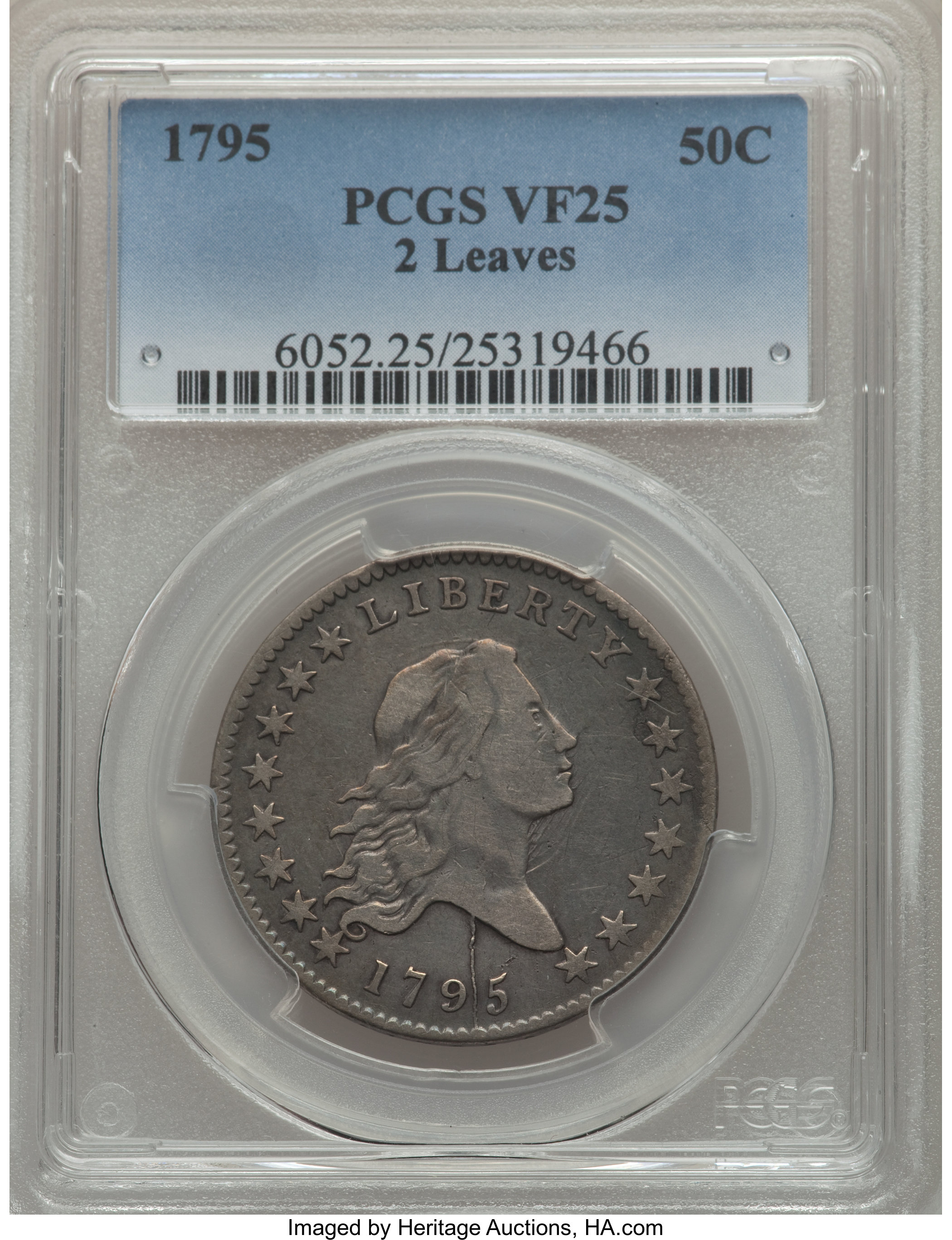 image for: 1795 50C 2 Leaves, Y Over Star, O-121a, T-2, R.6, VF25 PCGS....