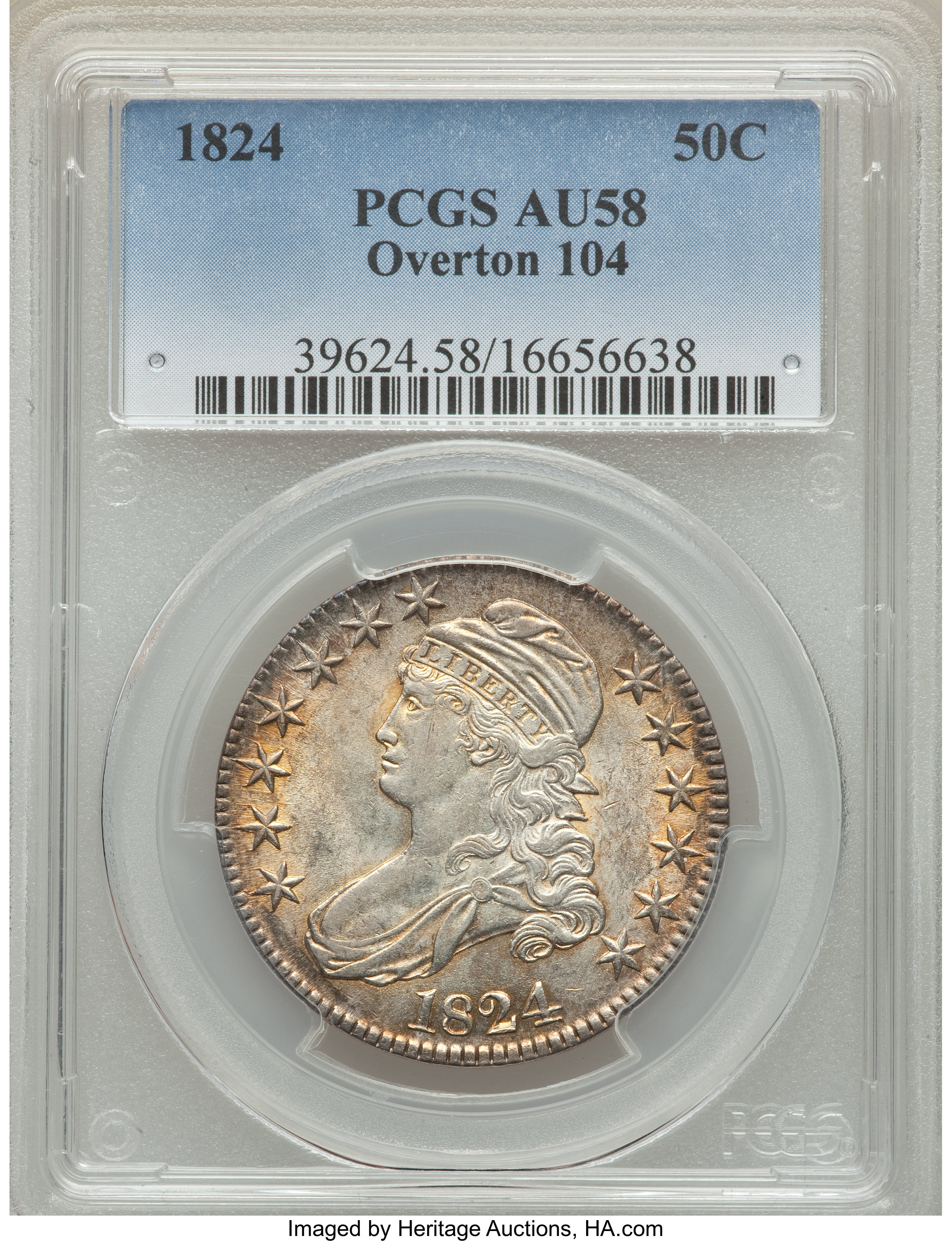 image for: 1824 50C O-104, R.2, AU58 PCGS. PCGS Population: (4/1). NGC Census: (9/4). AU58. Mintage 3,504,954. ...