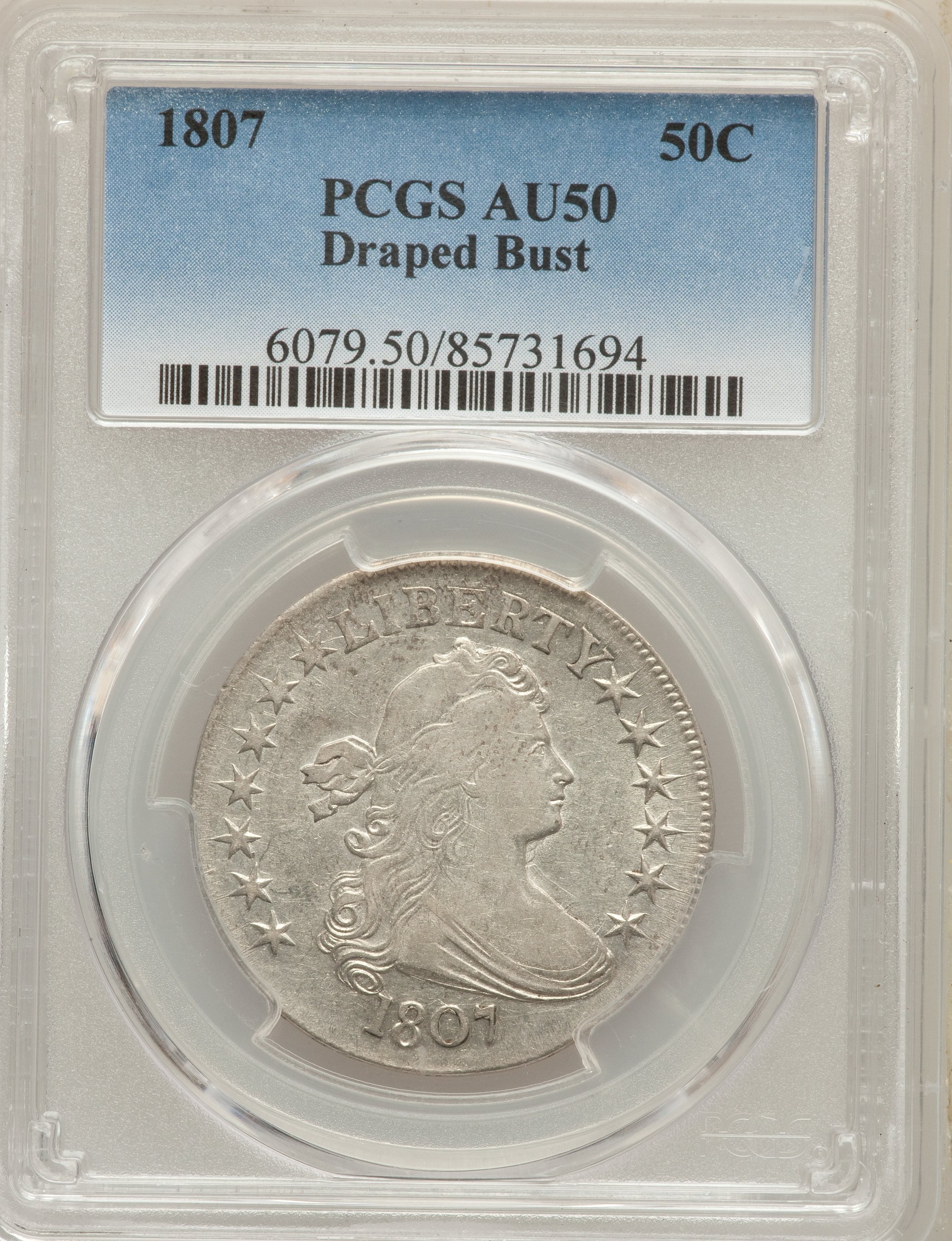 image for: 1807 50C Draped Bust, O-103, T-11, R.3, AU50 PCGS....