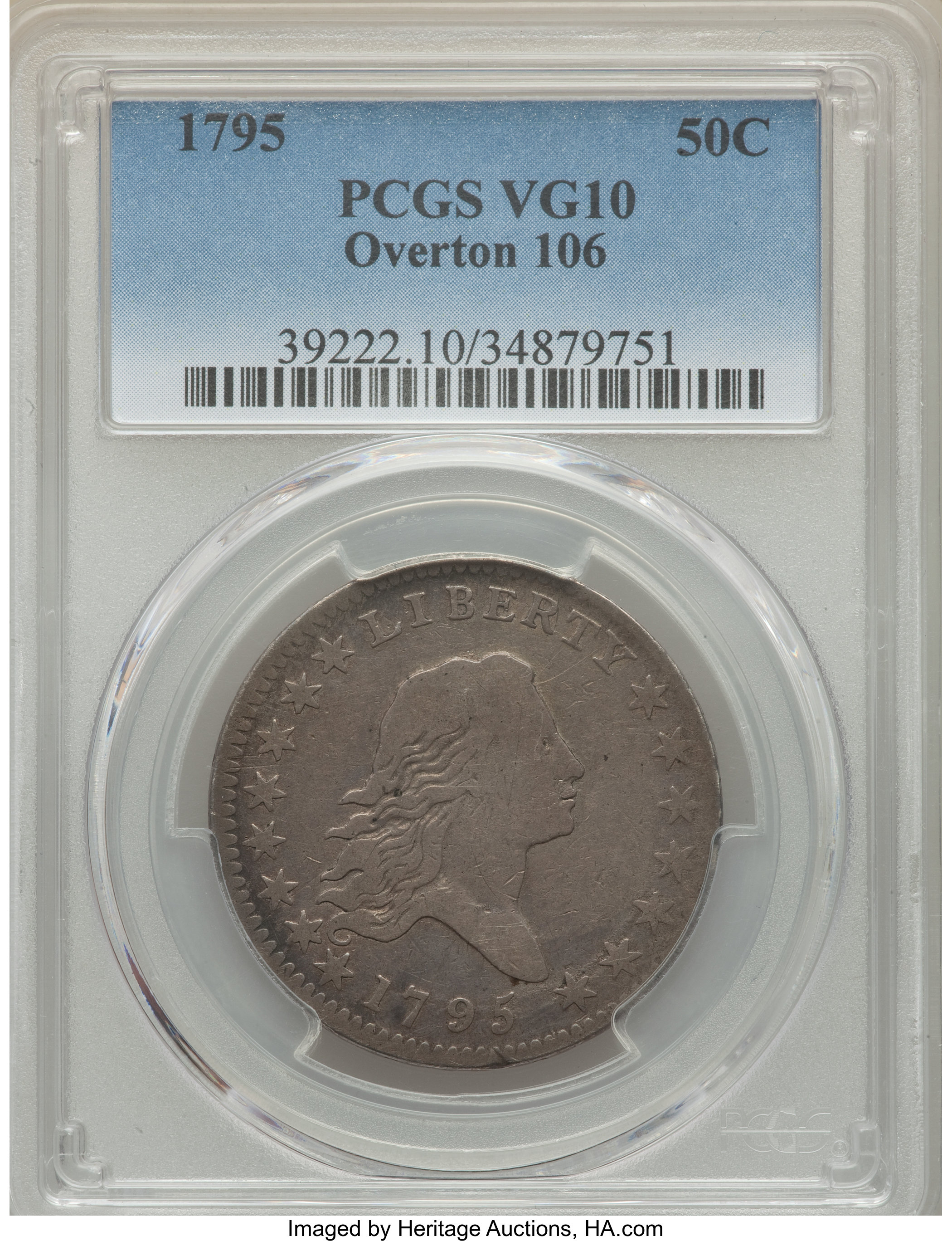 image for: 1795 50C 2 Leaves, O-106, T-30, R.6, VG10 PCGS....