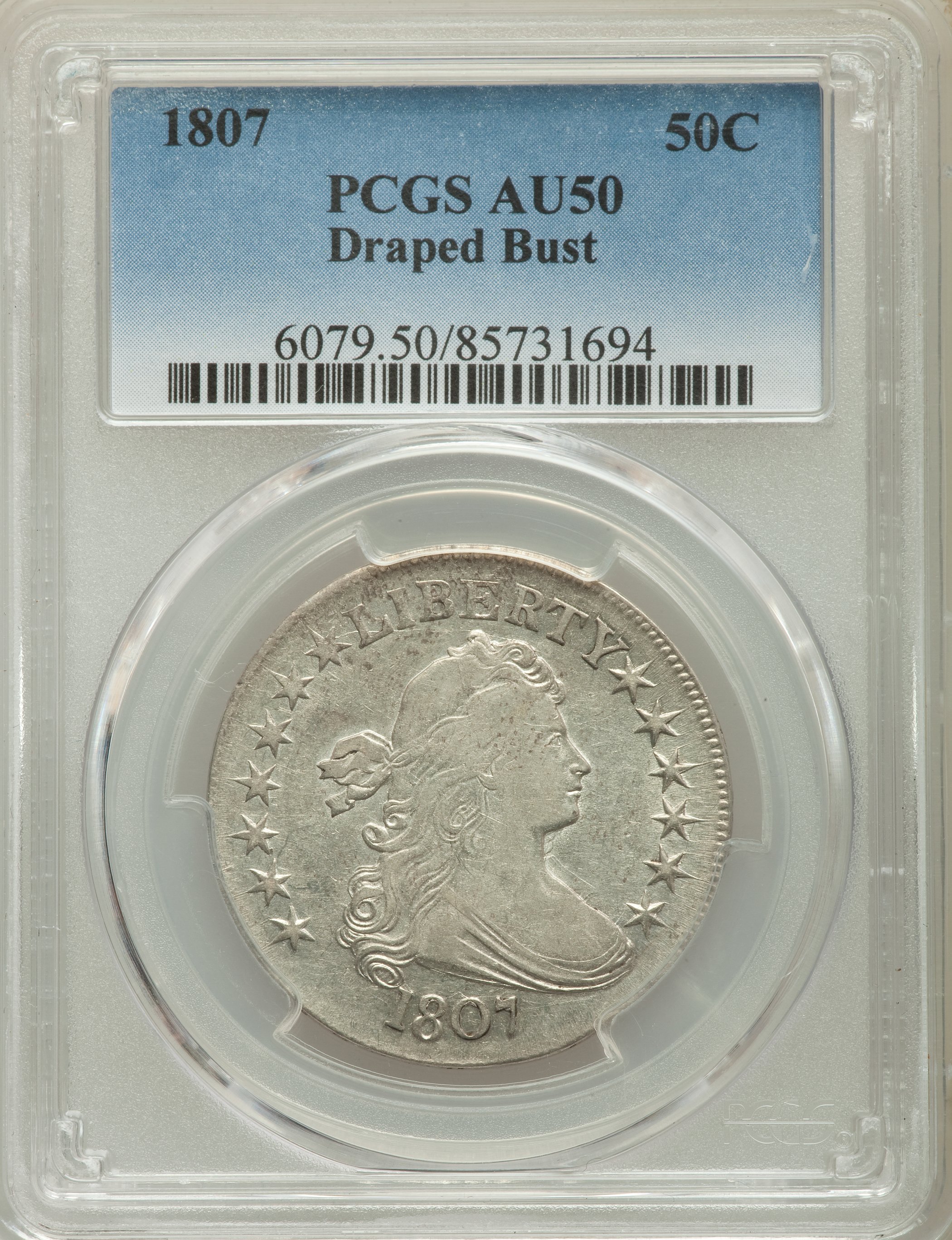 image for: 1807 50C Draped Bust, O-103, T-11, R.3, AU50 PCGS....