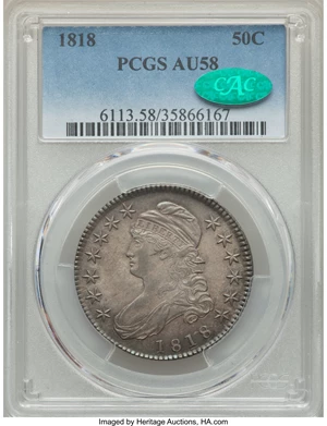 image for: 1818 50C O-106a, R.3, AU58 PCGS. CAC....