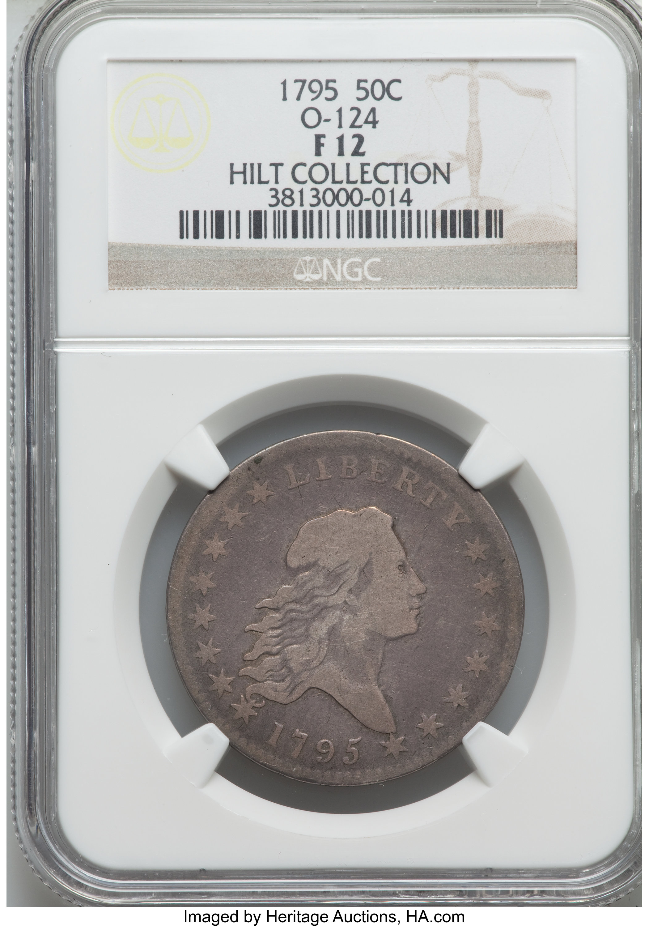 image for: 1795 50C 2 Leaves, O-124, T-12, R.5, Fine 12 NGC....